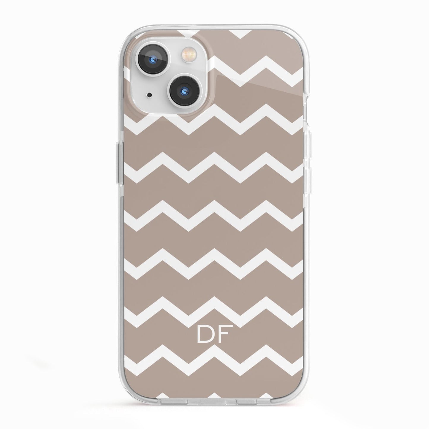 Personalised Chevron Beige iPhone 13 TPU Impact Case with White Edges