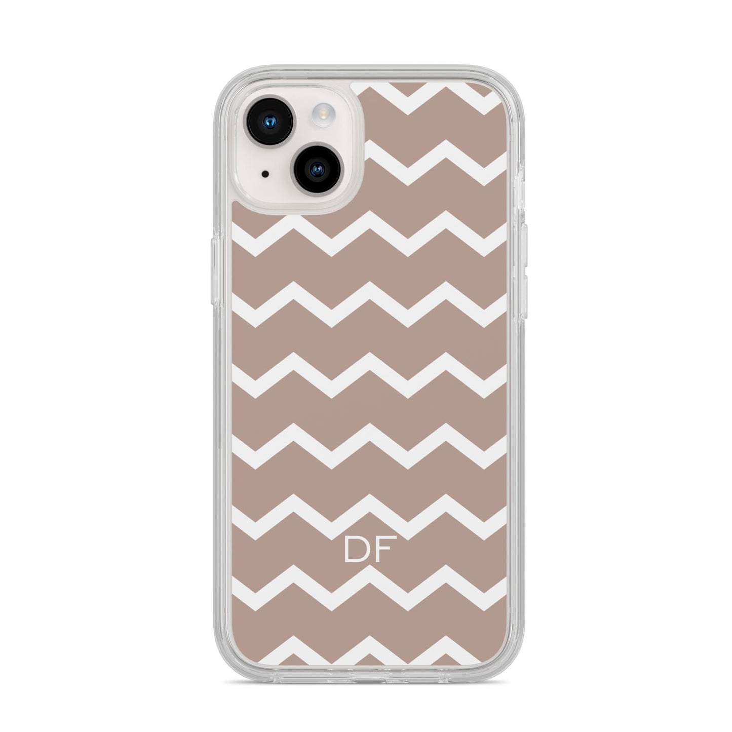 Personalised Chevron Beige iPhone 14 Plus Clear Tough Case Starlight