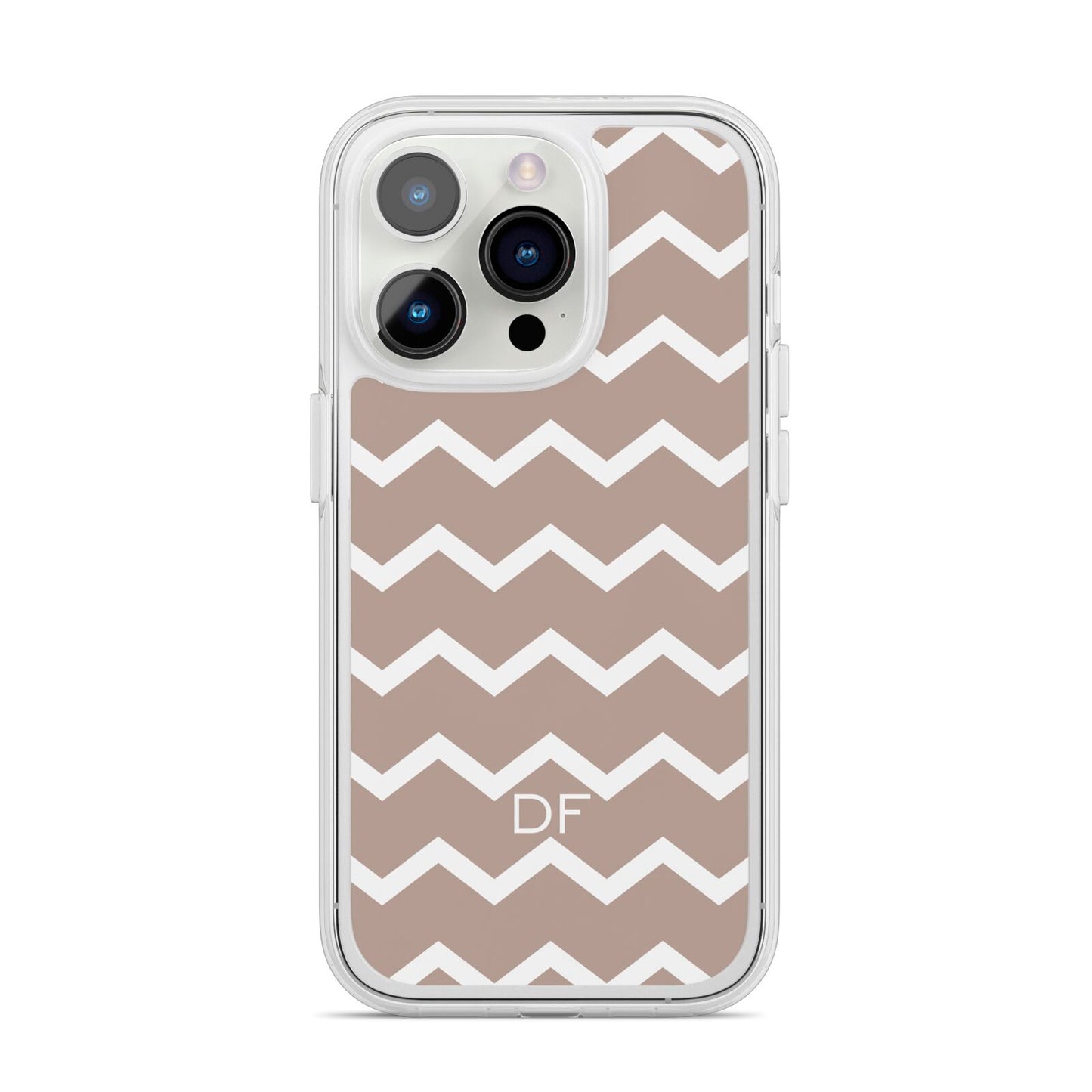 Personalised Chevron Beige iPhone 14 Pro Clear Tough Case Silver