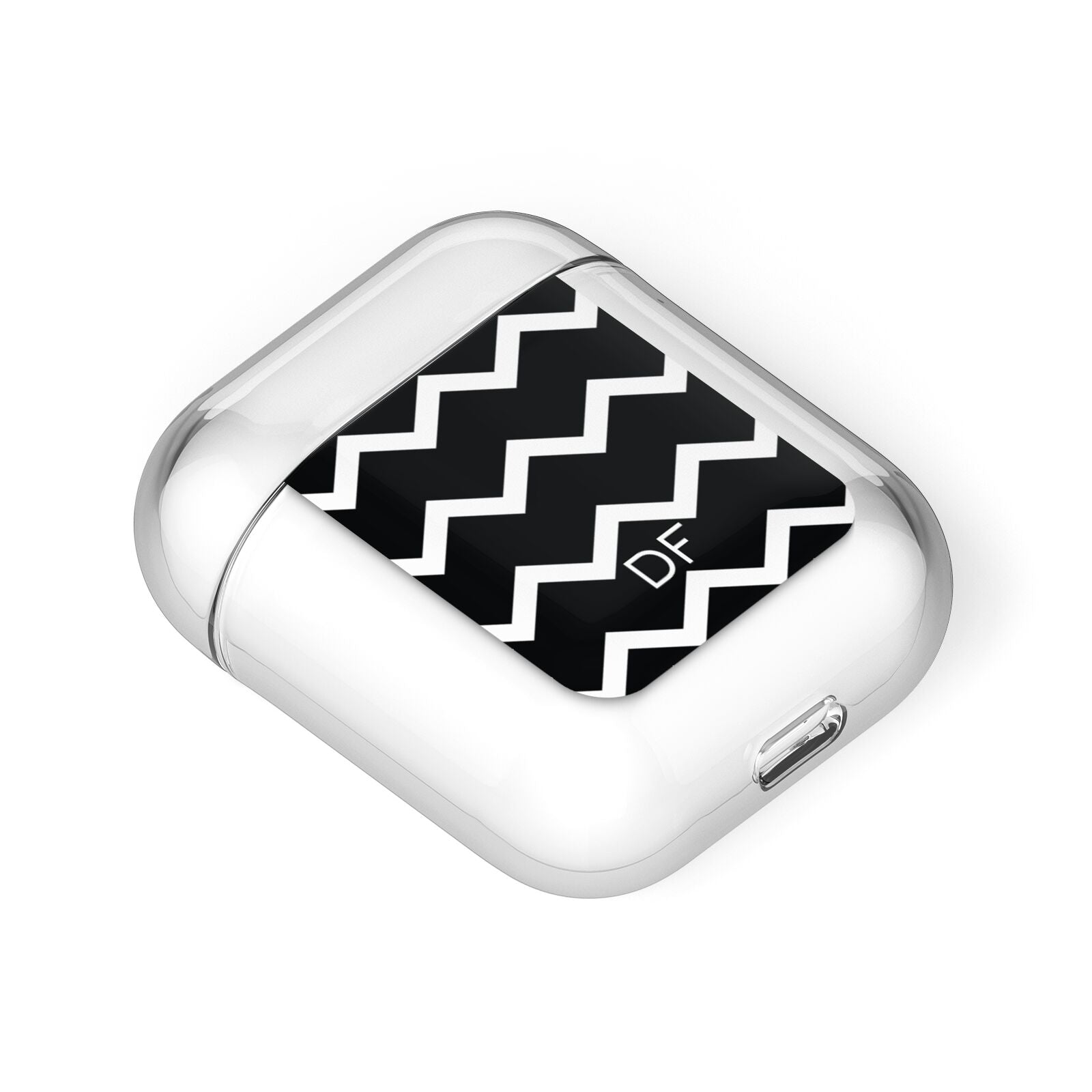 Personalised Chevron Black AirPods Case Laid Flat