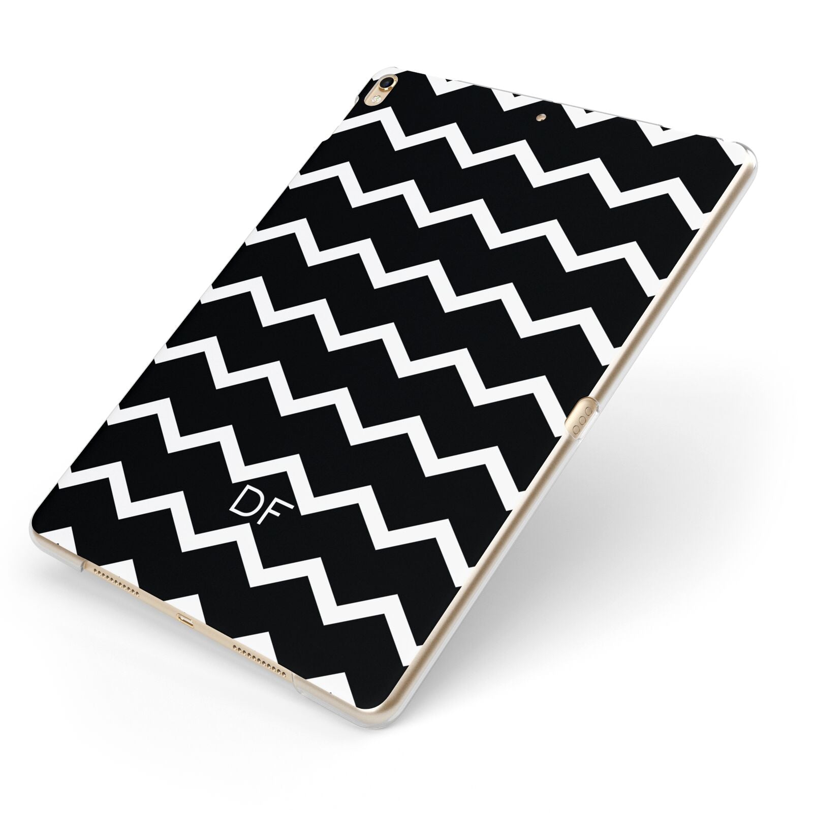 Personalised Chevron Black Apple iPad Case on Gold iPad Side View