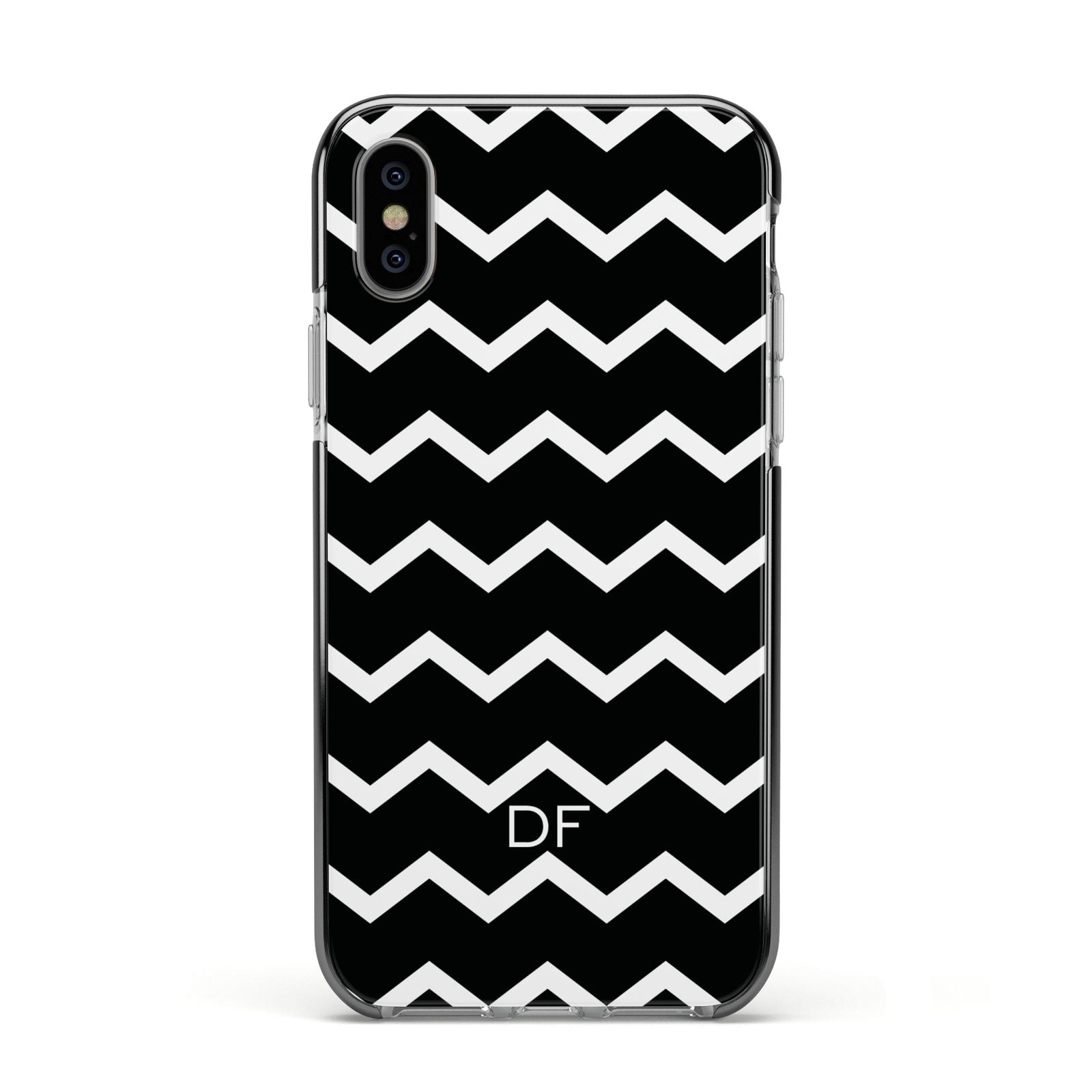 Personalised Chevron Black Apple iPhone Xs Impact Case Black Edge on Silver Phone