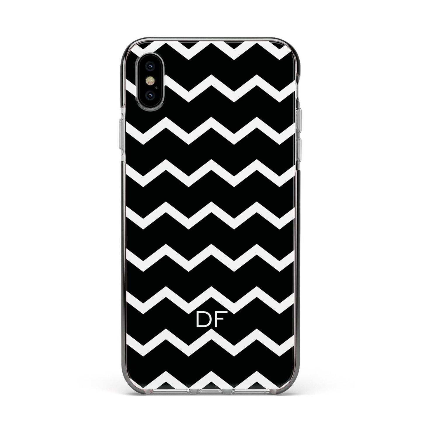 Personalised Chevron Black Apple iPhone Xs Max Impact Case Black Edge on Silver Phone