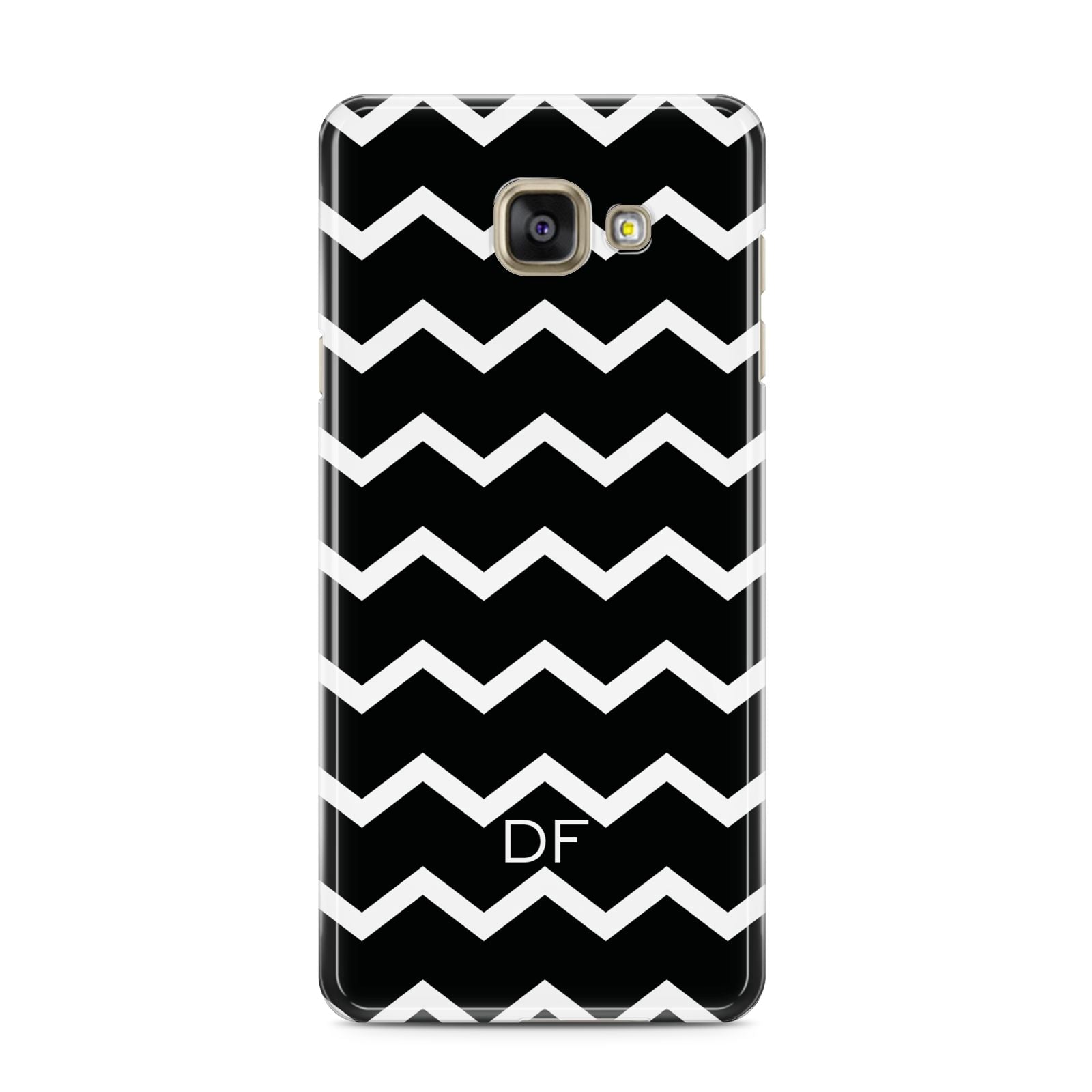 Personalised Chevron Black Samsung Galaxy A3 2016 Case on gold phone