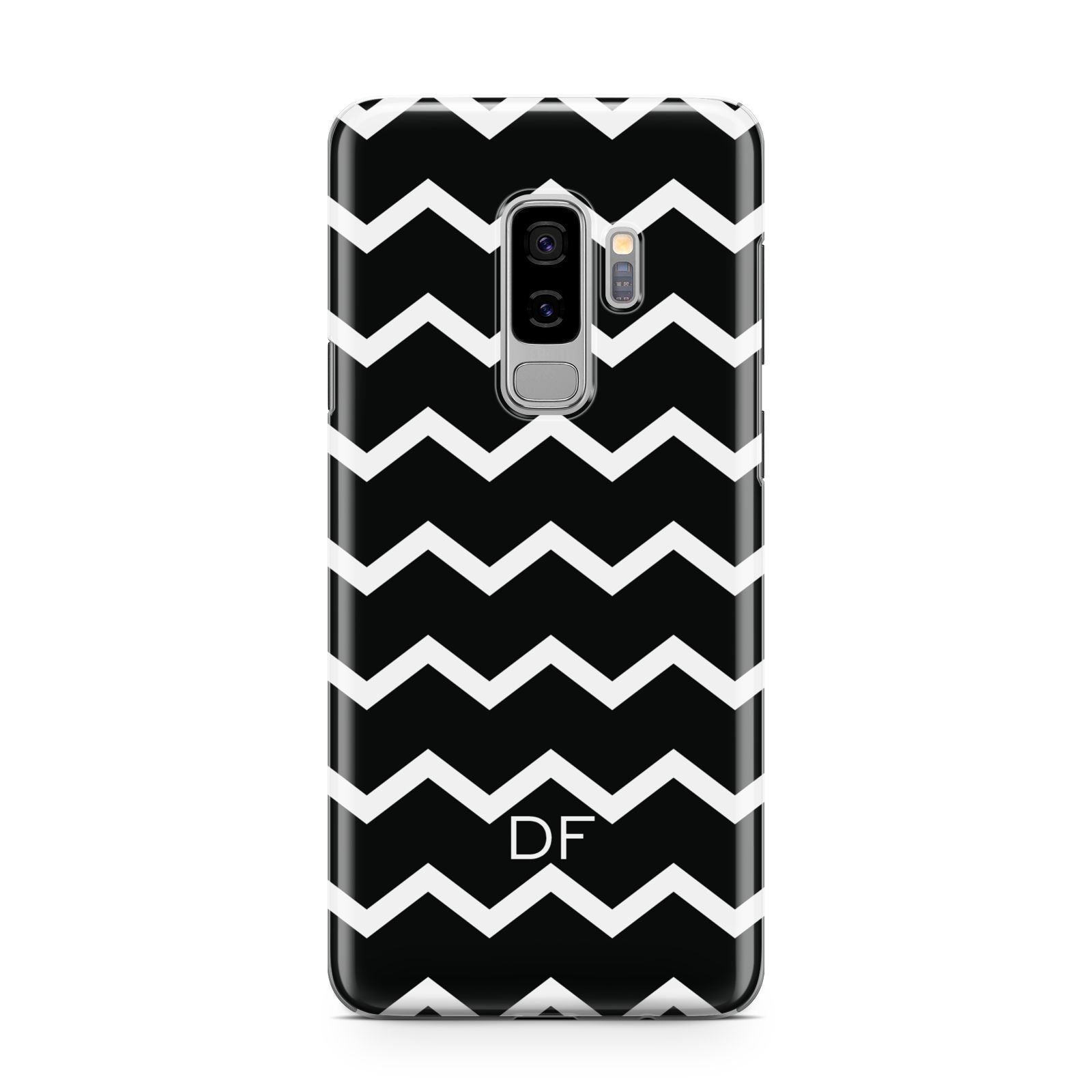 Personalised Chevron Black Samsung Galaxy S9 Plus Case on Silver phone