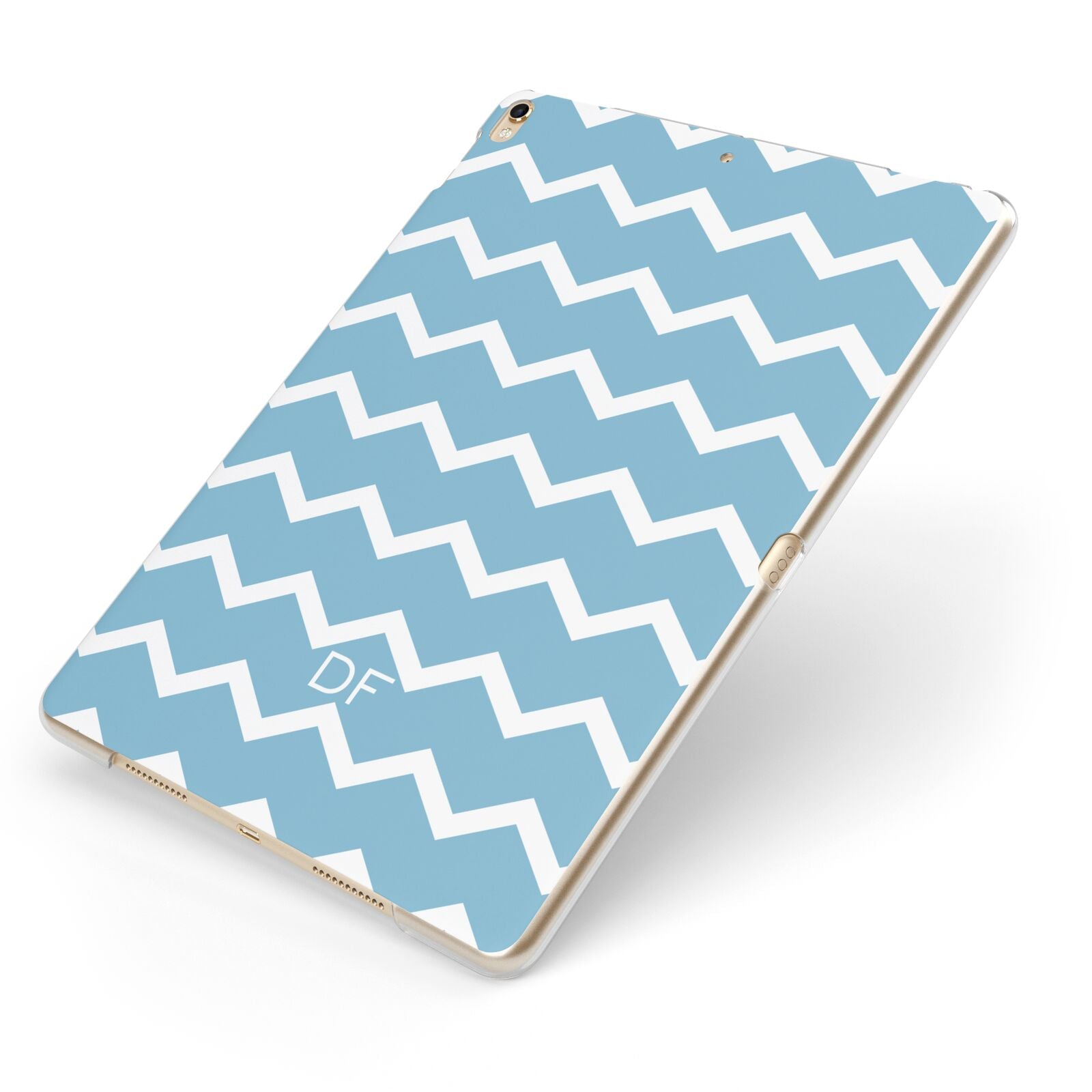 Personalised Chevron Blue Apple iPad Case on Gold iPad Side View