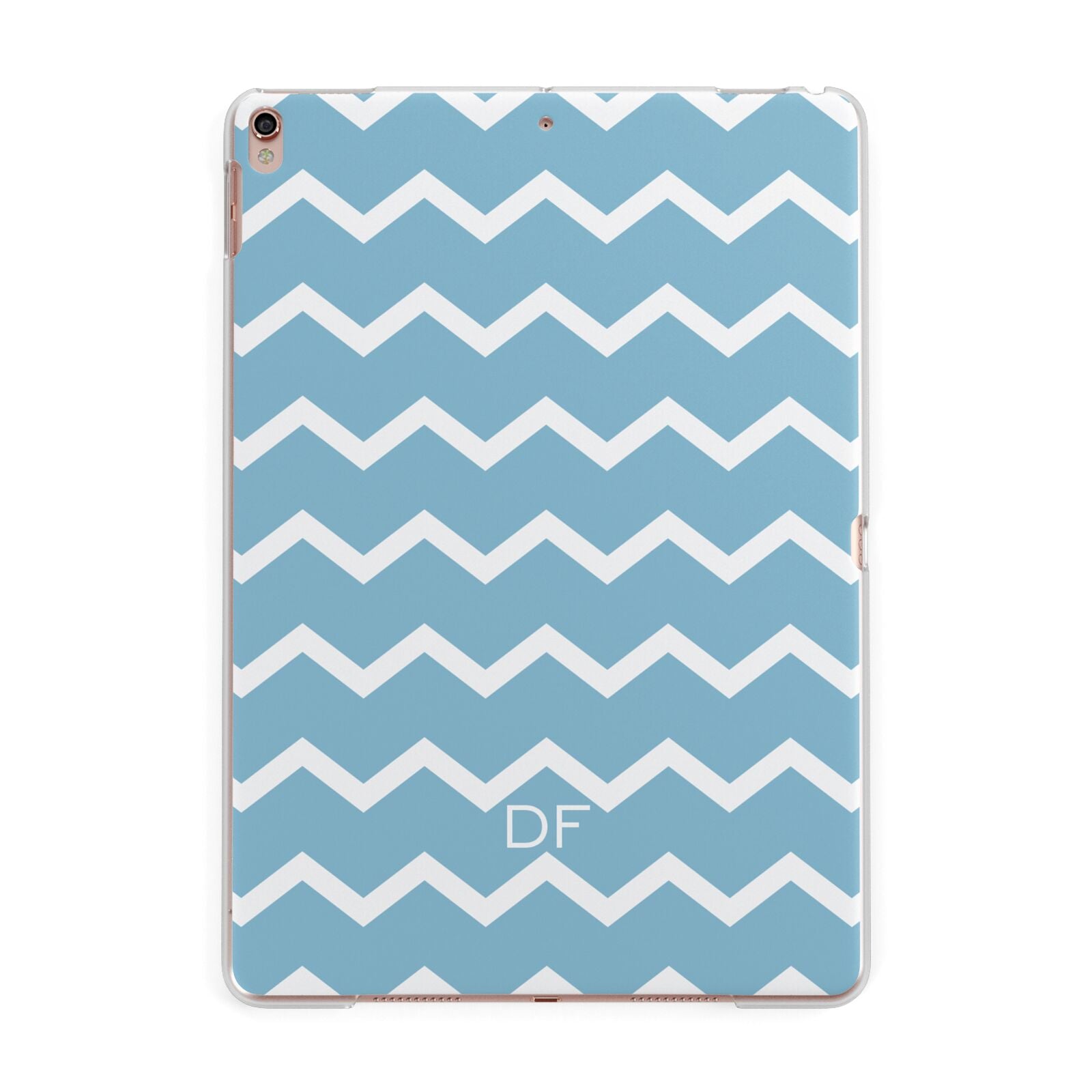 Personalised Chevron Blue Apple iPad Rose Gold Case