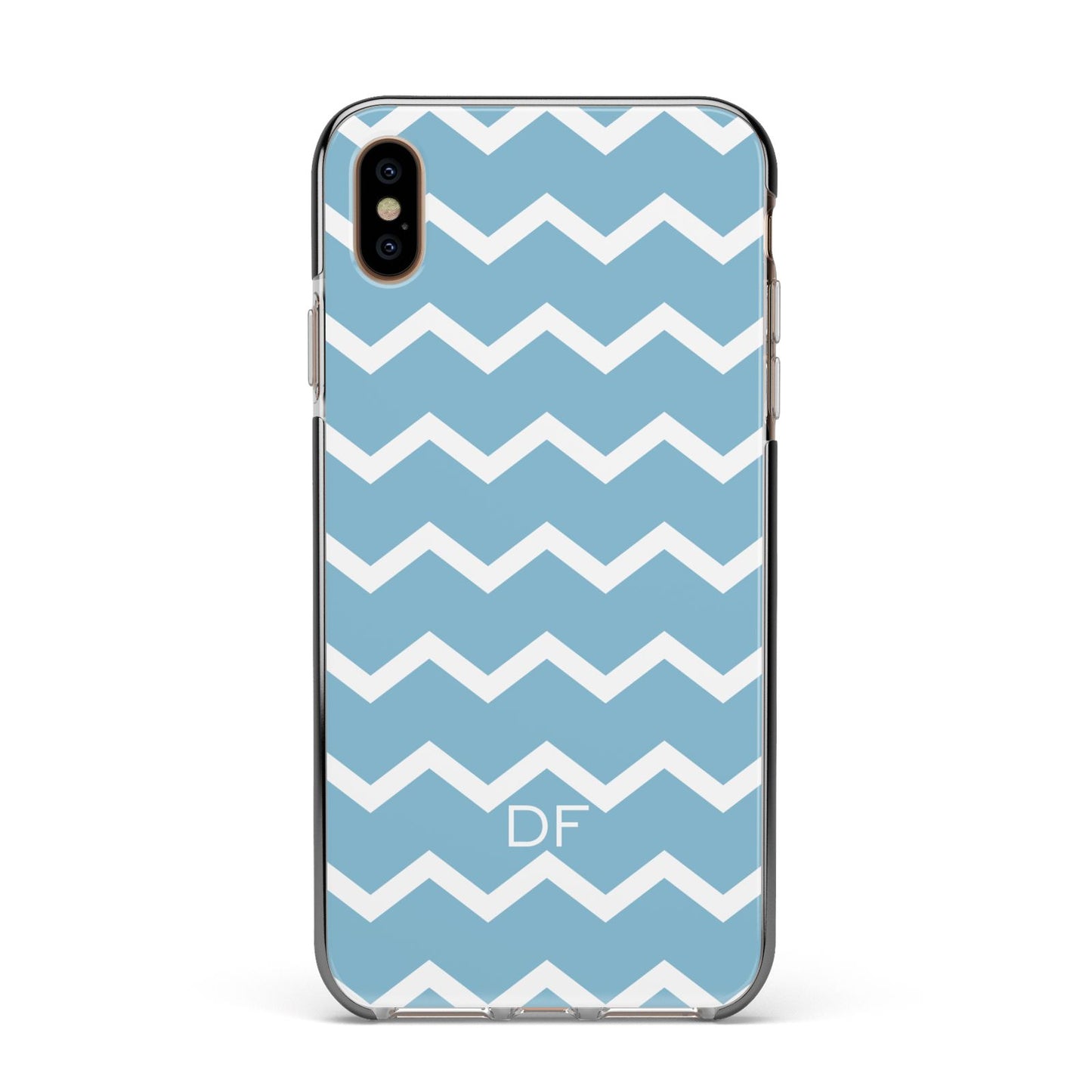 Personalised Chevron Blue Apple iPhone Xs Max Impact Case Black Edge on Gold Phone