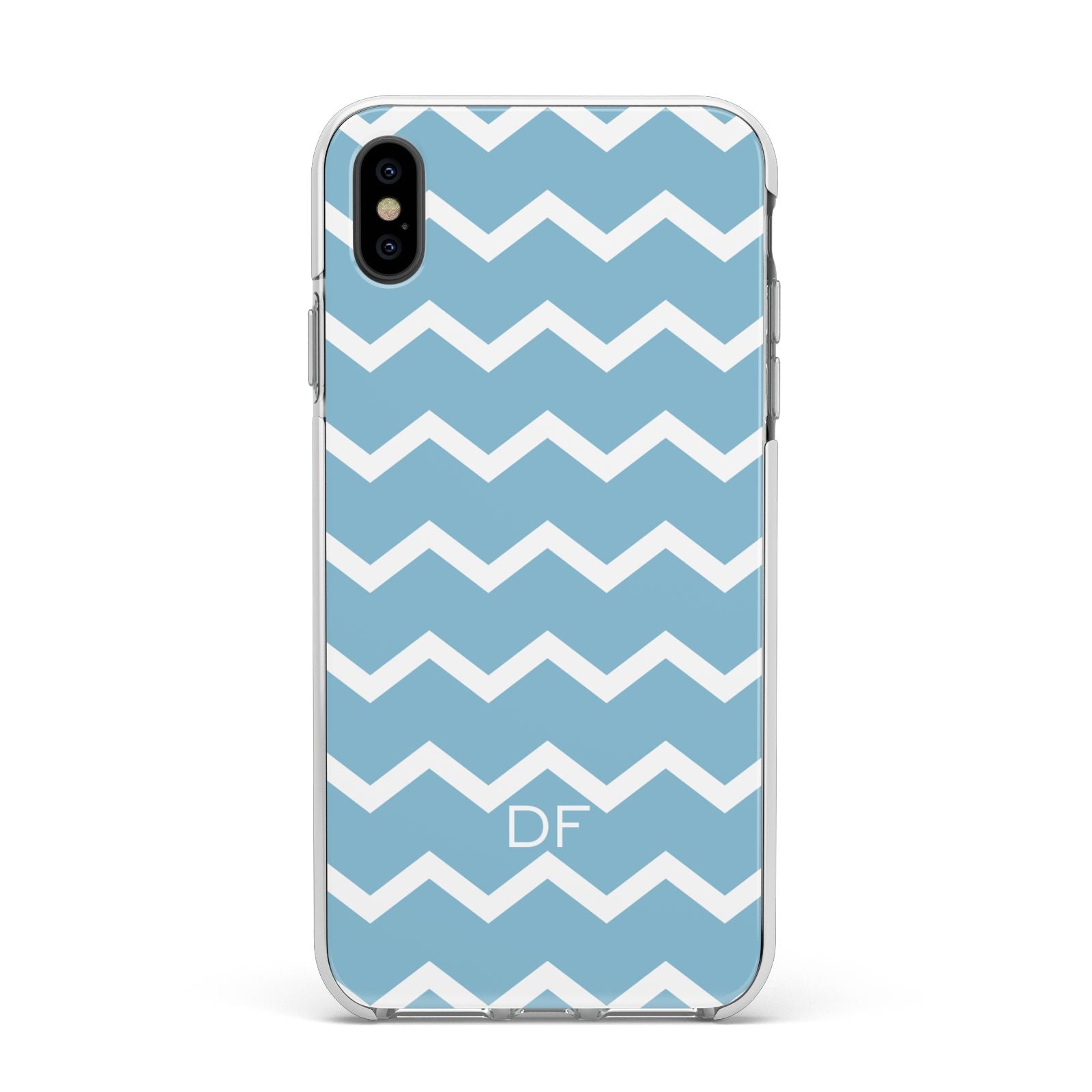 Personalised Chevron Blue Apple iPhone Xs Max Impact Case White Edge on Black Phone