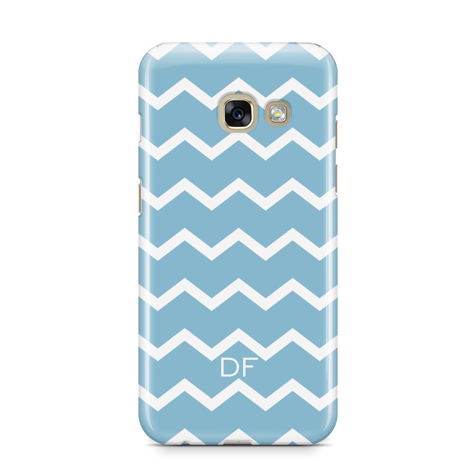 Personalised Chevron Blue Samsung Galaxy A3 2017 Case on gold phone