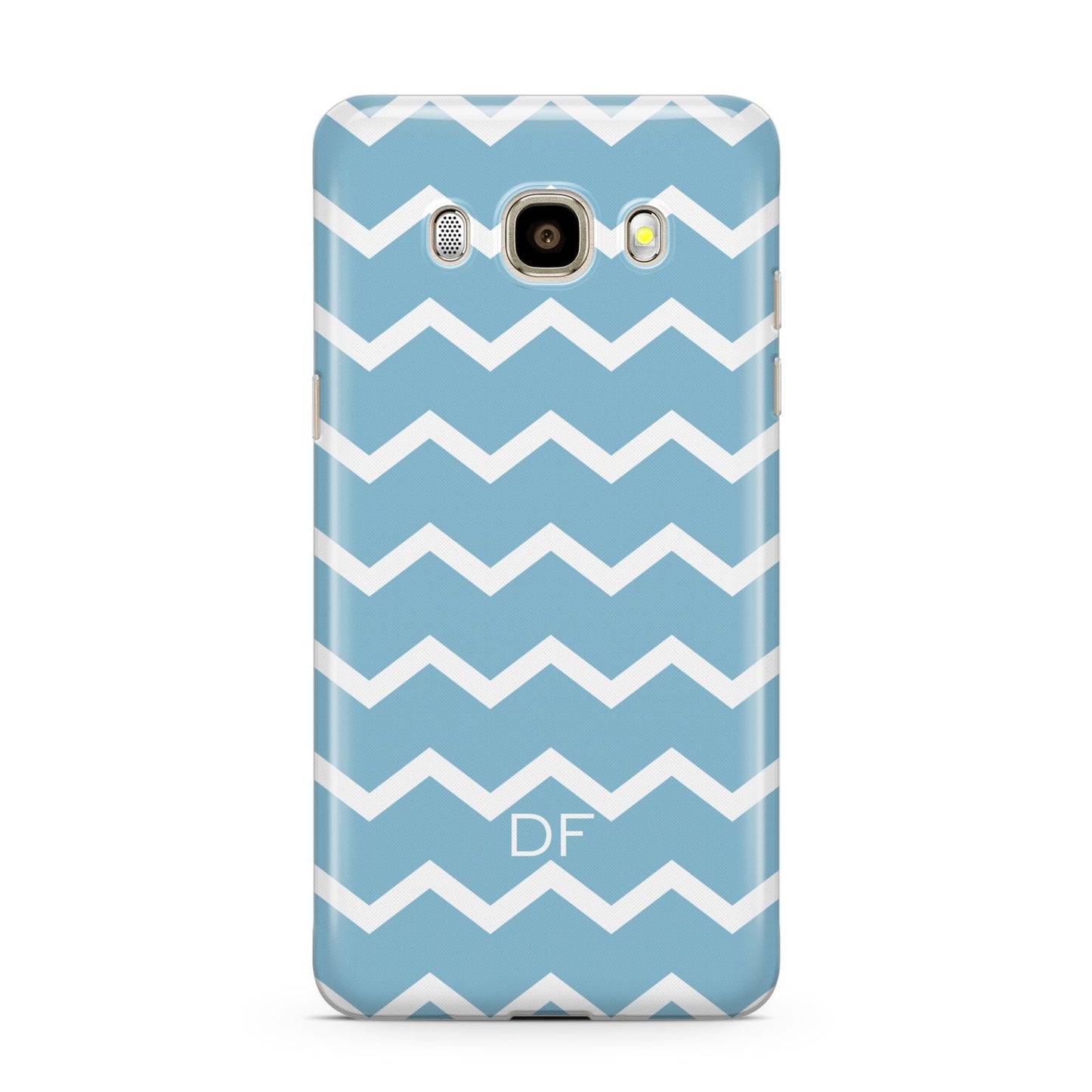 Personalised Chevron Blue Samsung Galaxy J7 2016 Case on gold phone