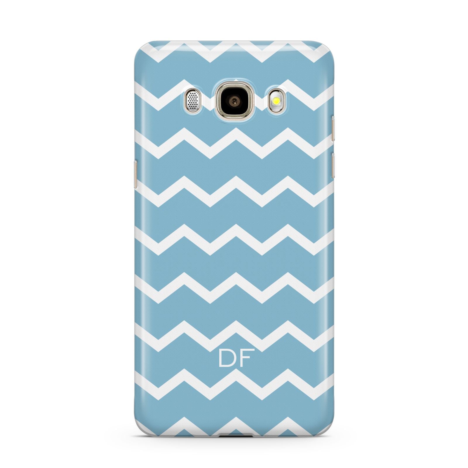 Personalised Chevron Blue Samsung Galaxy J7 2016 Case on gold phone