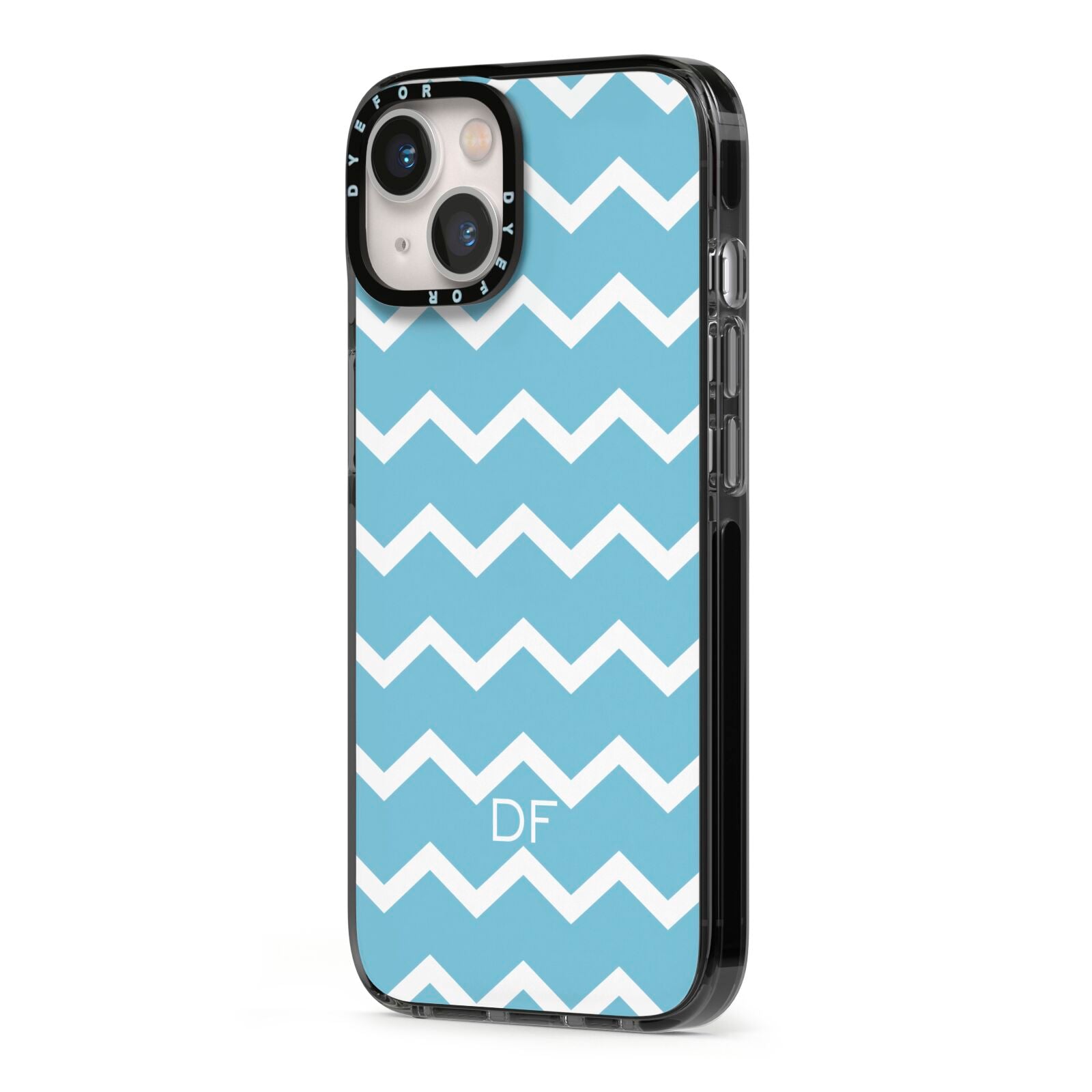 Personalised Chevron Blue iPhone 13 Black Impact Case Side Angle on Silver phone