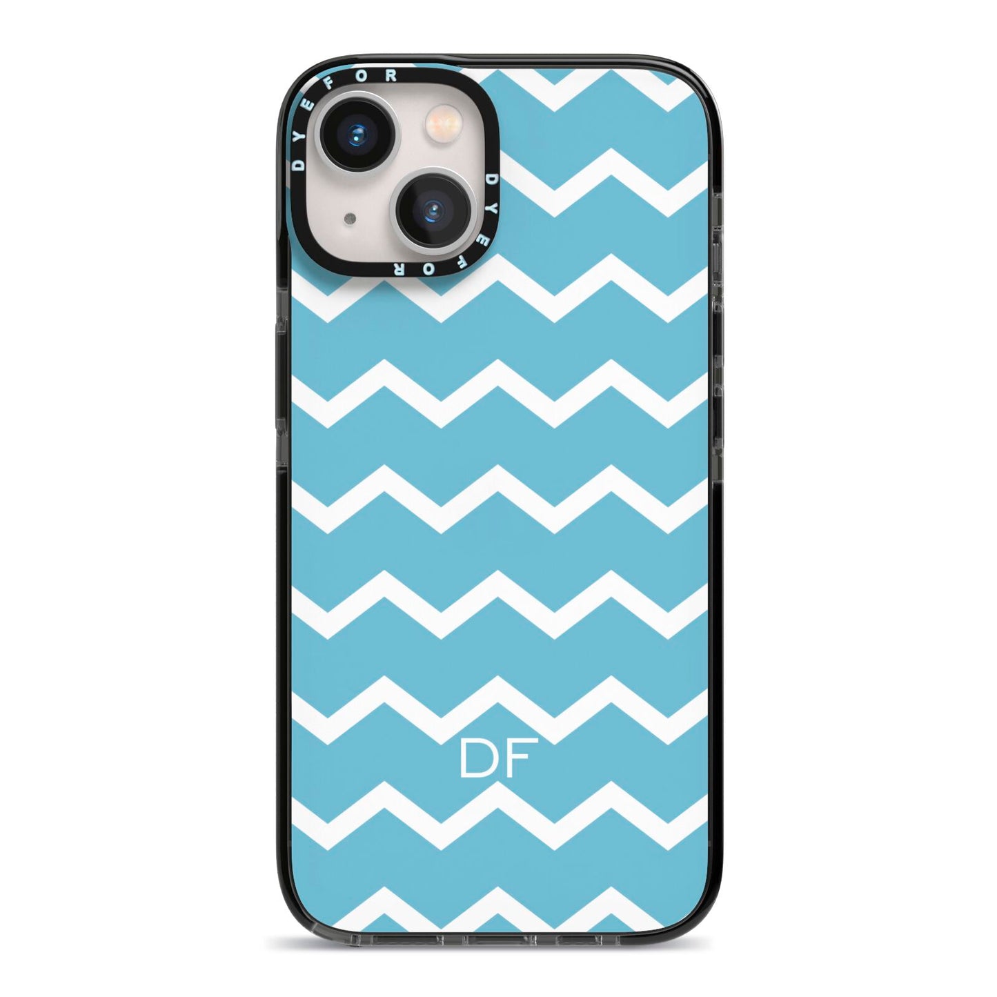 Personalised Chevron Blue iPhone 13 Black Impact Case on Silver phone