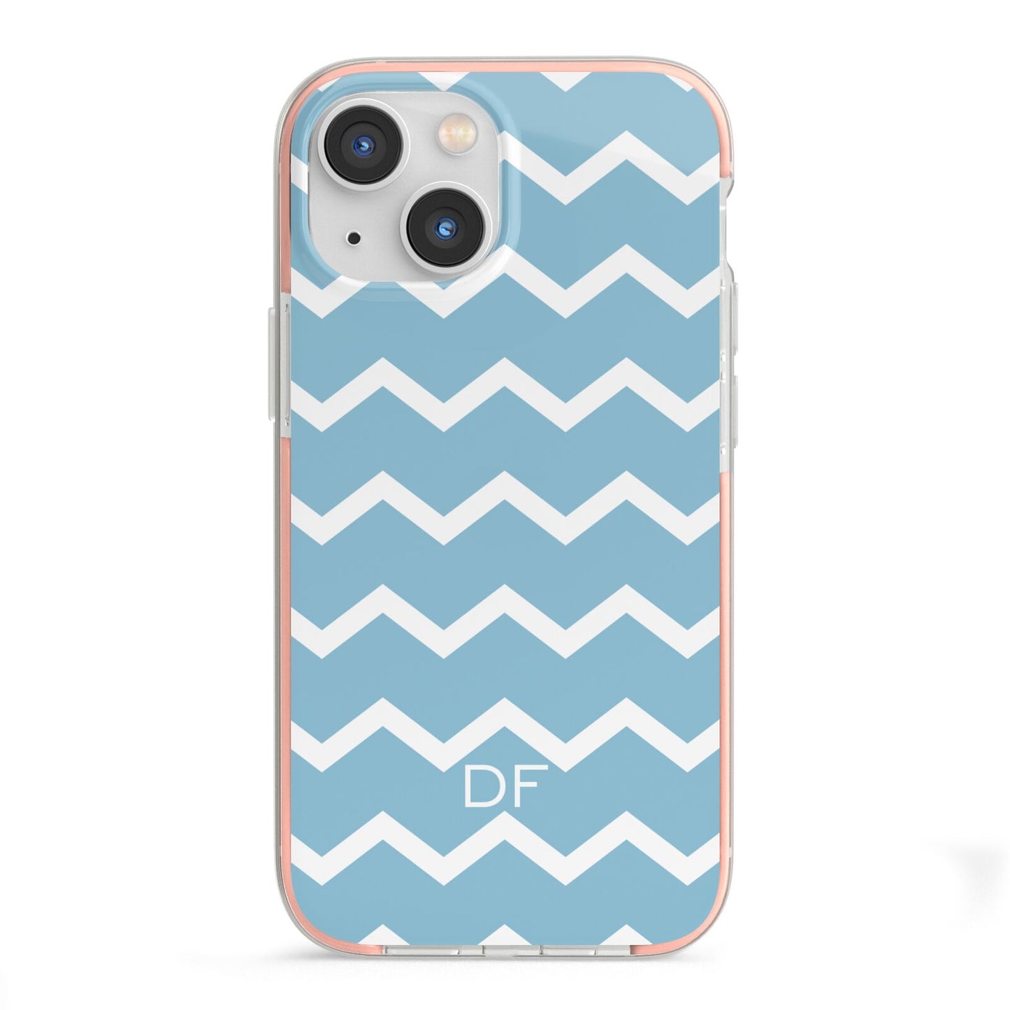 Personalised Chevron Blue iPhone 13 Mini TPU Impact Case with Pink Edges