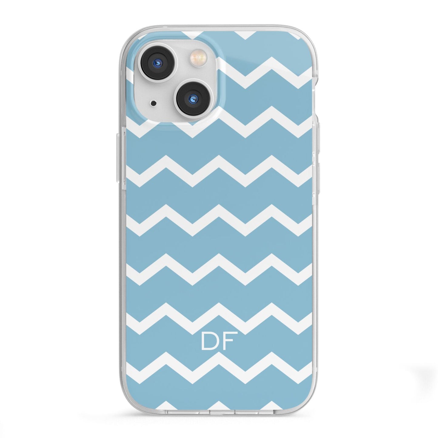 Personalised Chevron Blue iPhone 13 Mini TPU Impact Case with White Edges