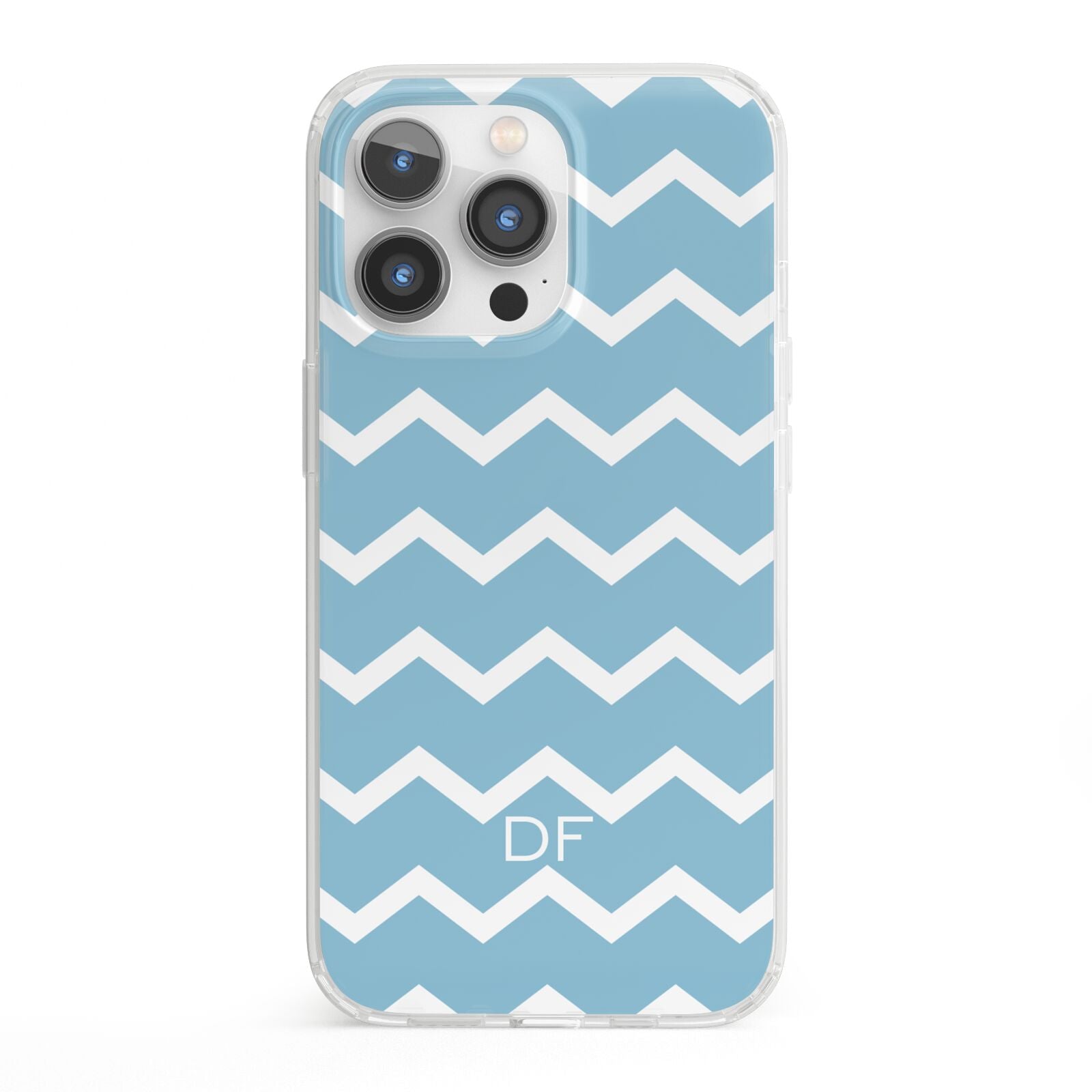 Personalised Chevron Blue iPhone 13 Pro Clear Bumper Case