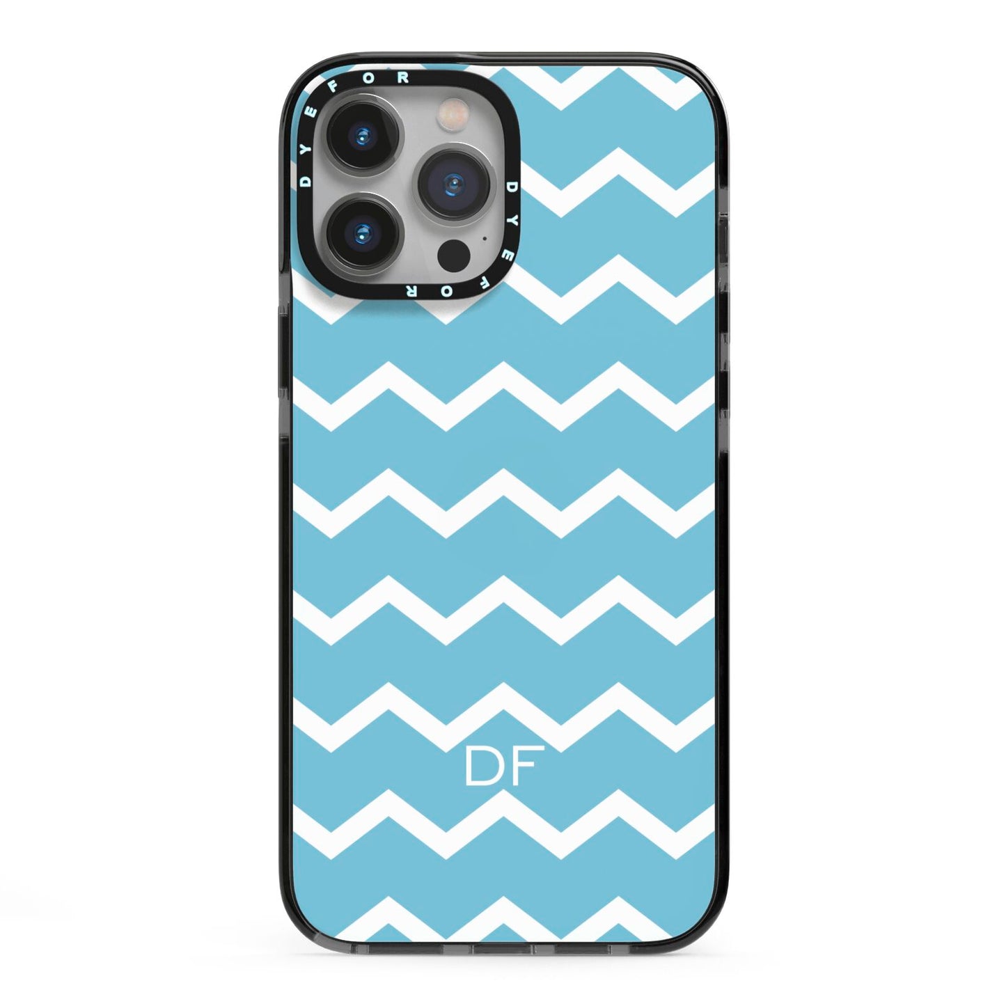 Personalised Chevron Blue iPhone 13 Pro Max Black Impact Case on Silver phone