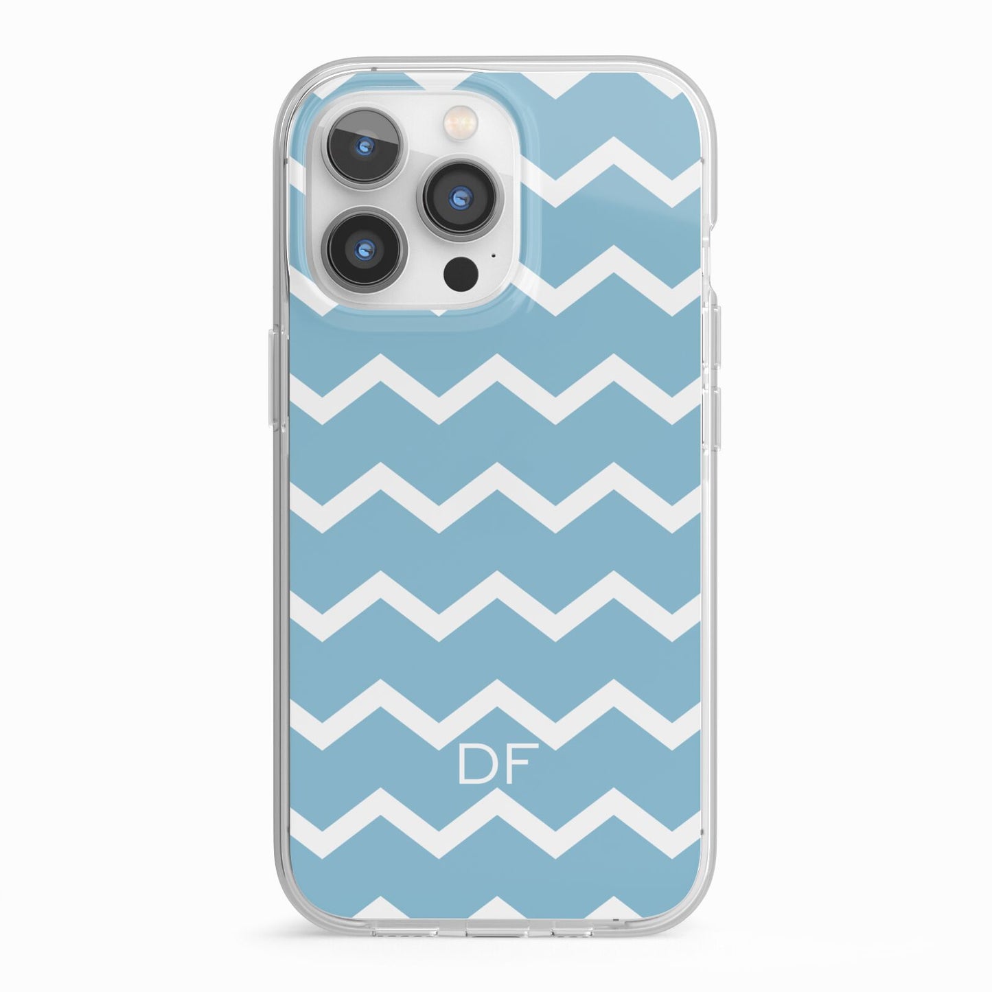 Personalised Chevron Blue iPhone 13 Pro TPU Impact Case with White Edges