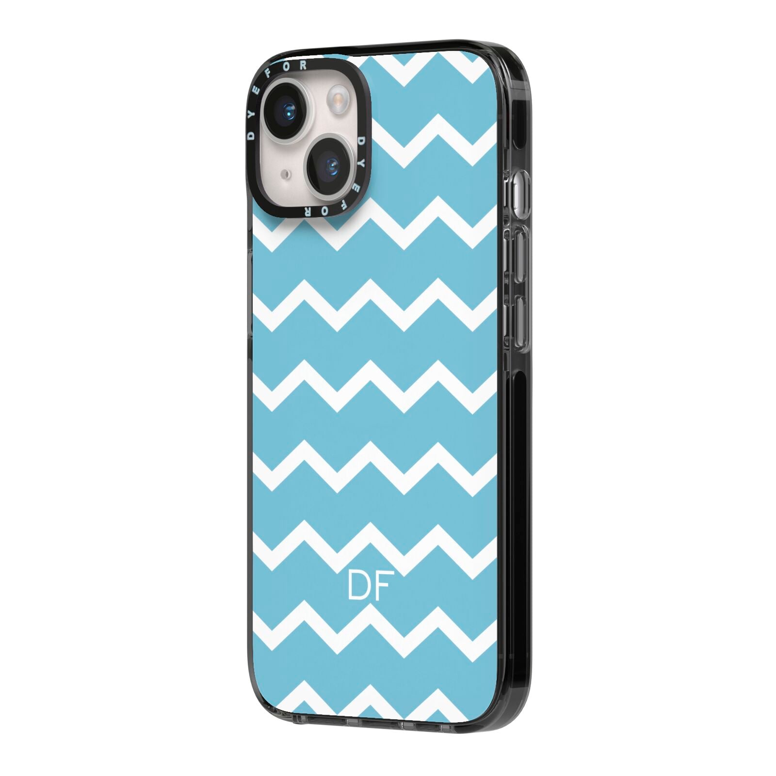 Personalised Chevron Blue iPhone 14 Black Impact Case Side Angle on Silver phone