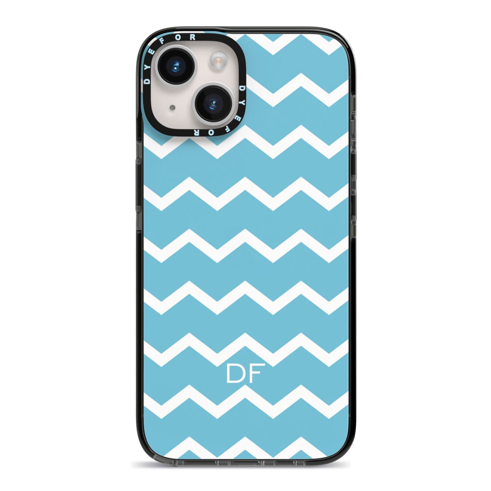 Personalised Chevron Blue iPhone 14 Black Impact Case on Silver phone