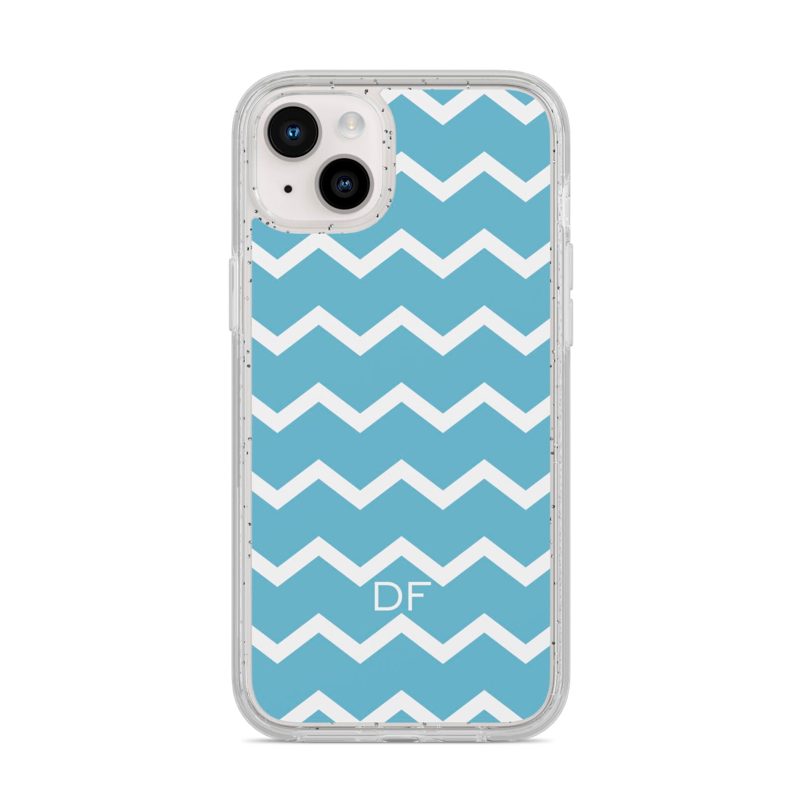 Personalised Chevron Blue iPhone 14 Plus Glitter Tough Case Starlight