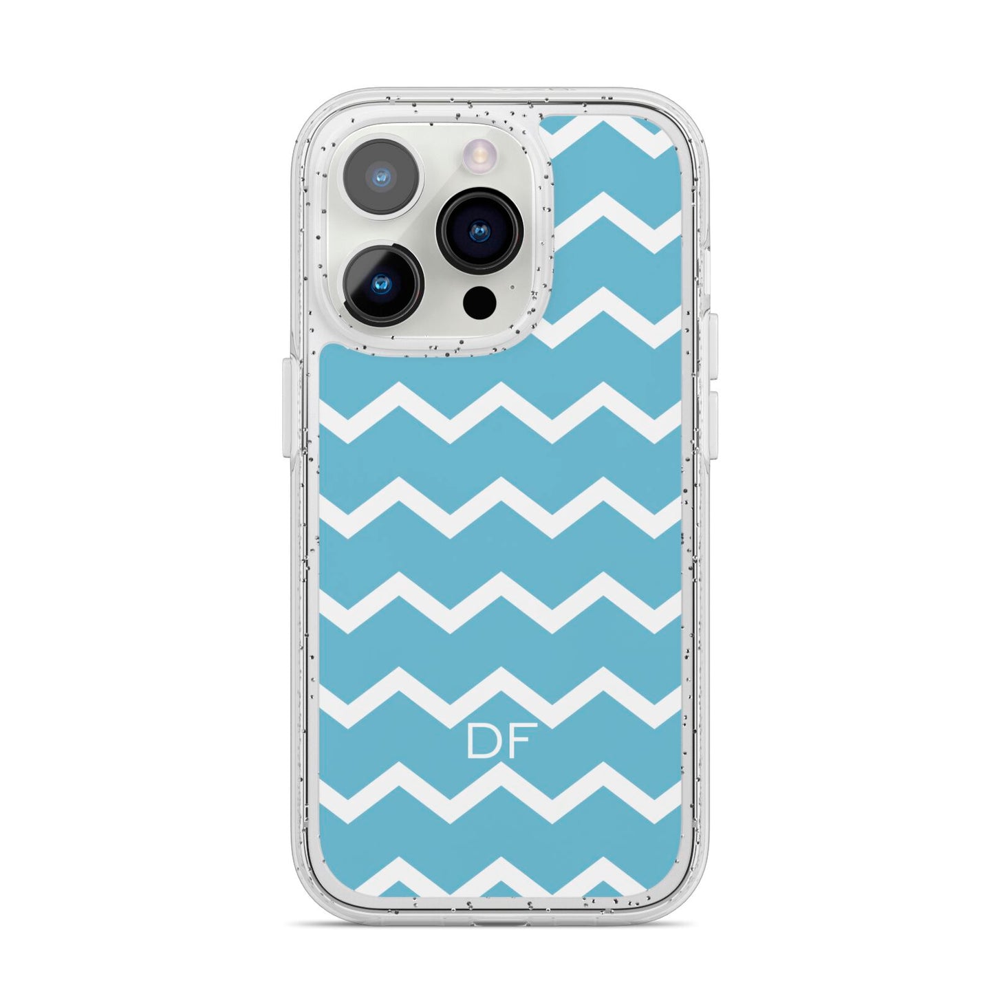 Personalised Chevron Blue iPhone 14 Pro Glitter Tough Case Silver