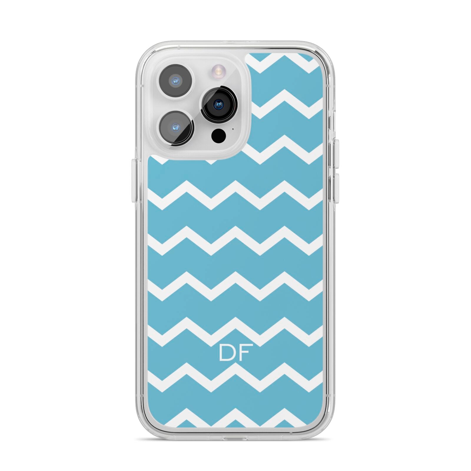 Personalised Chevron Blue iPhone 14 Pro Max Clear Tough Case Silver