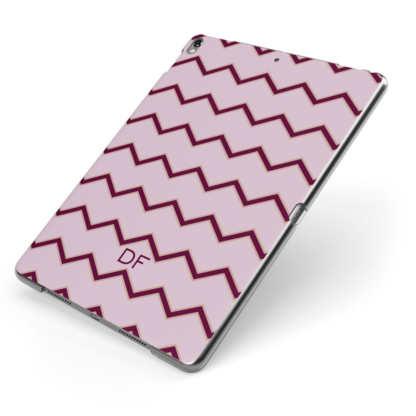 Personalised Chevron Burgundy Apple iPad Case on Grey iPad Side View