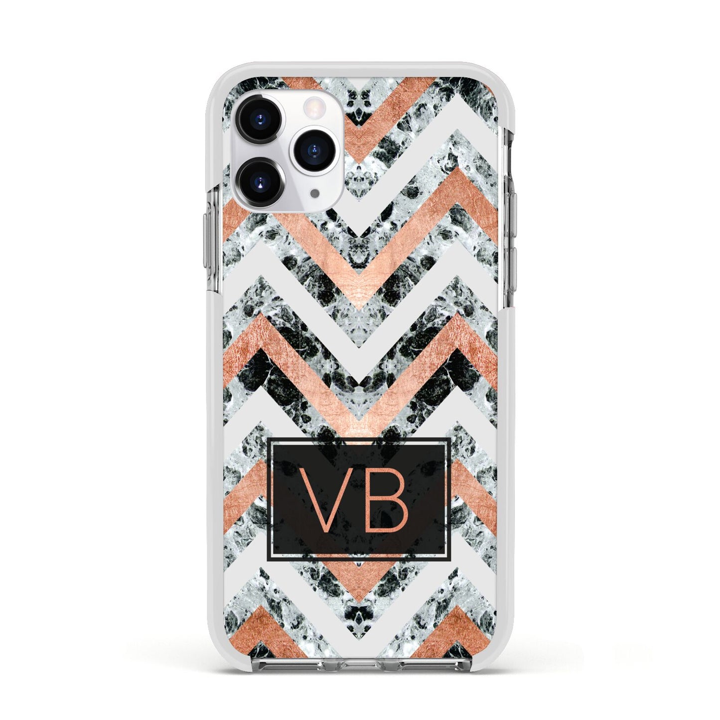 Personalised Chevron Marble Initials Apple iPhone 11 Pro in Silver with White Impact Case