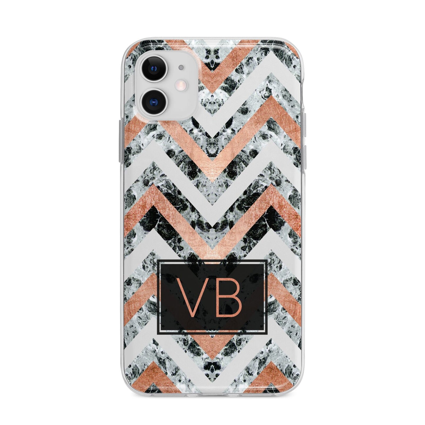 Personalised Chevron Marble Initials Apple iPhone 11 in White with Bumper Case