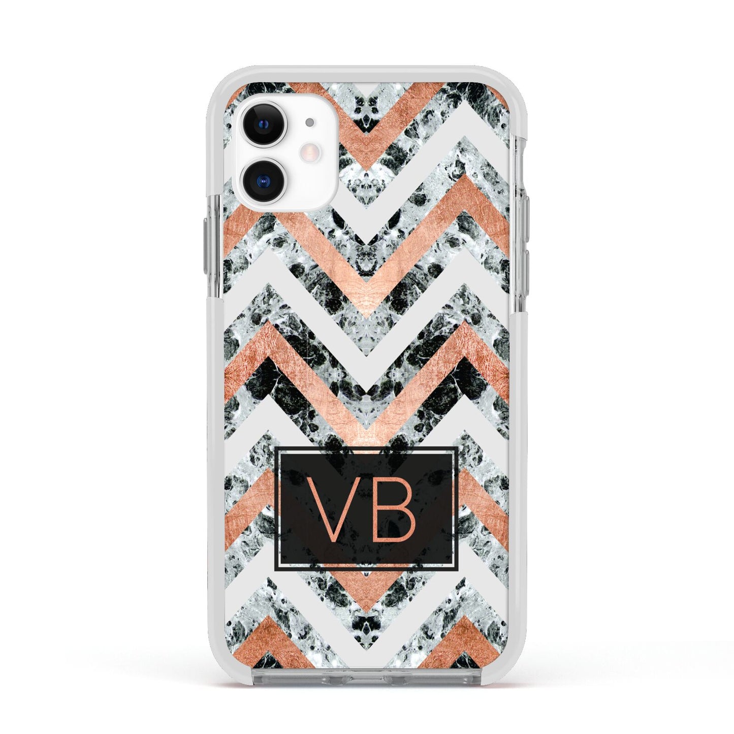 Personalised Chevron Marble Initials Apple iPhone 11 in White with White Impact Case