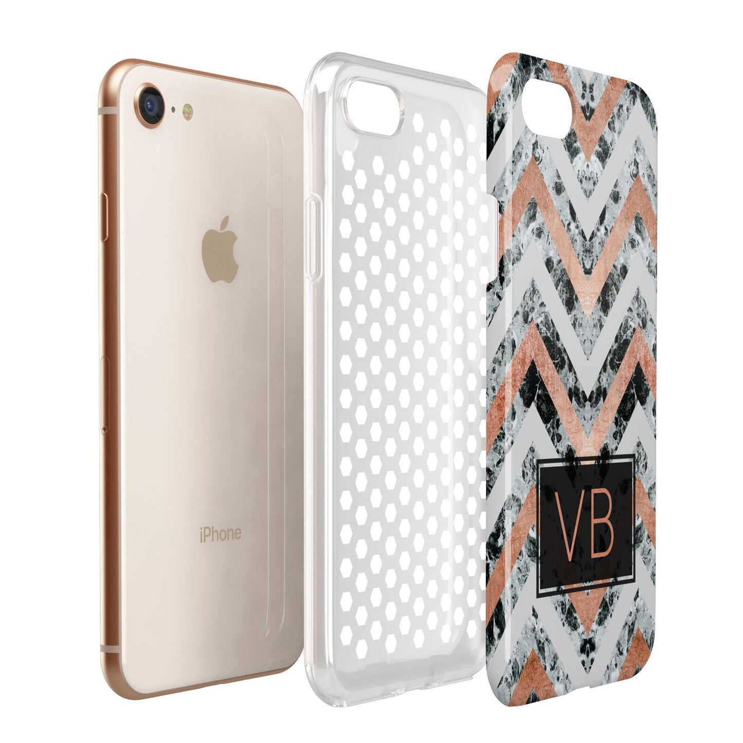 Personalised Chevron Marble Initials Apple iPhone 7 8 3D Tough Case Expanded View