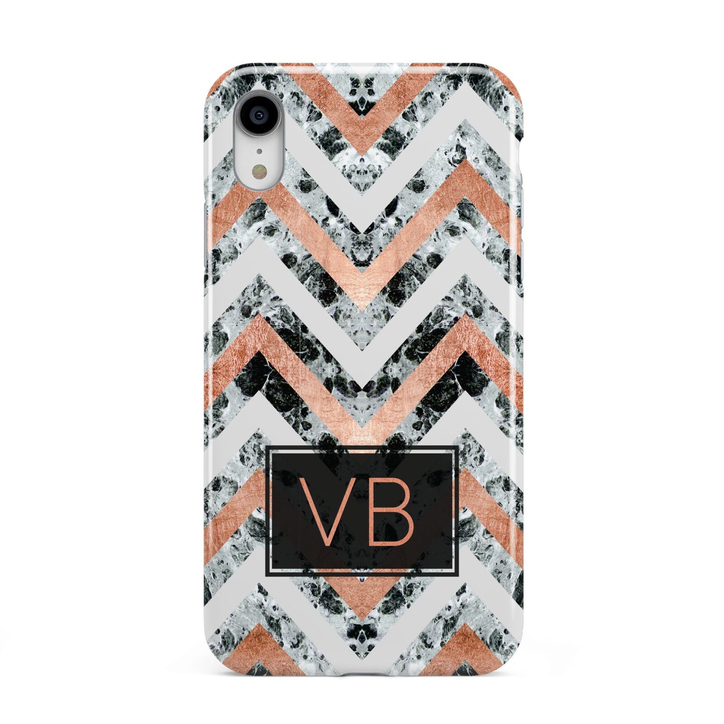 Personalised Chevron Marble Initials Apple iPhone XR White 3D Tough Case