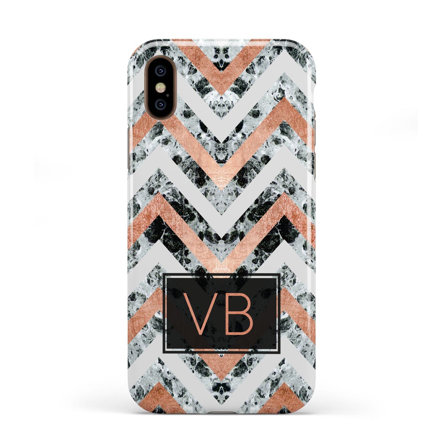 Personalised Chevron Marble Initials Apple iPhone XS 3D Tough