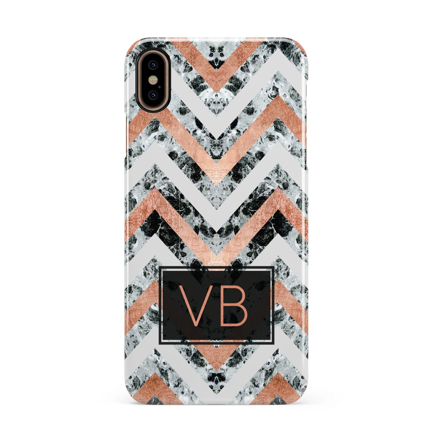 Personalised Chevron Marble Initials Apple iPhone Xs Max 3D Snap Case