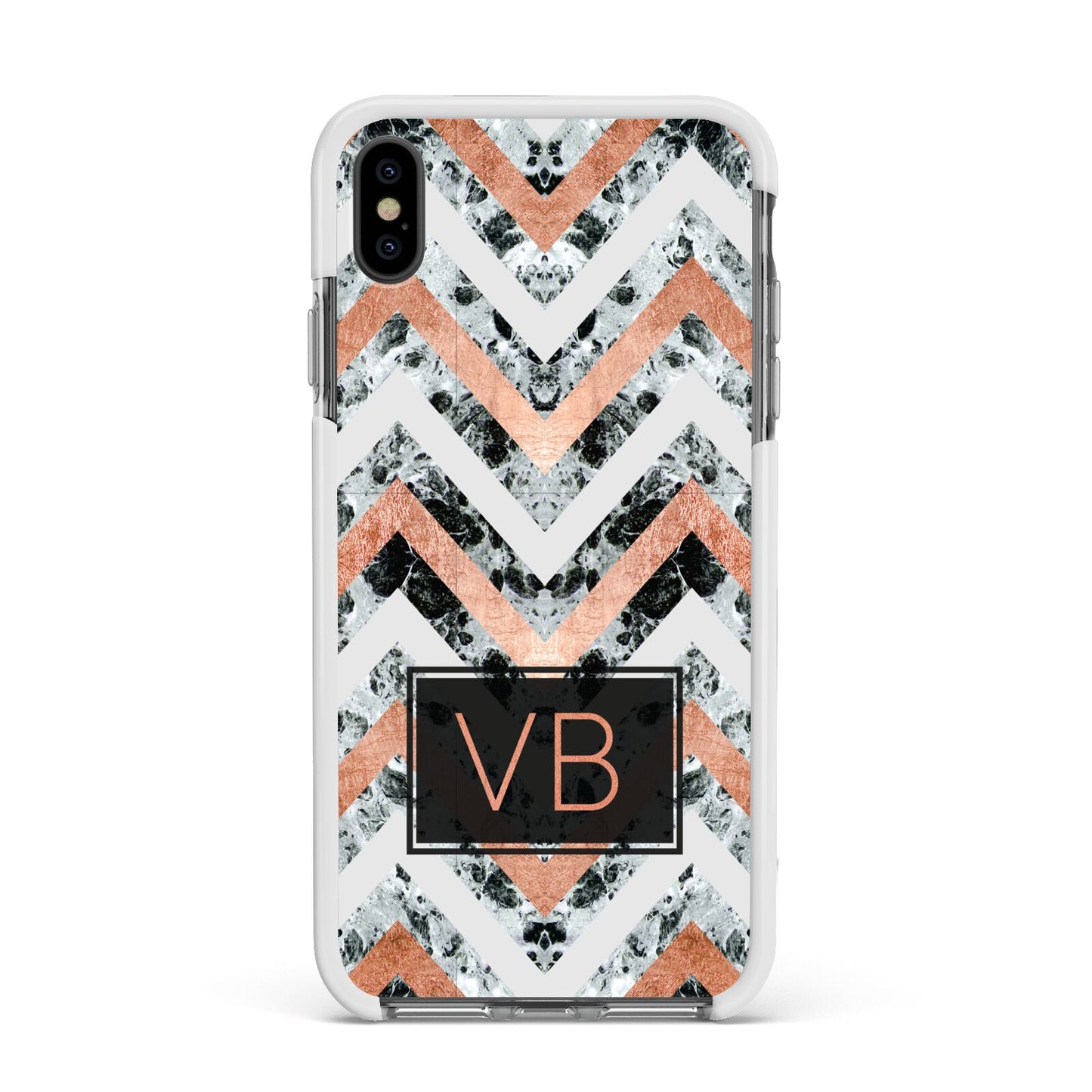 Personalised Chevron Marble Initials Apple iPhone Xs Max Impact Case White Edge on Black Phone