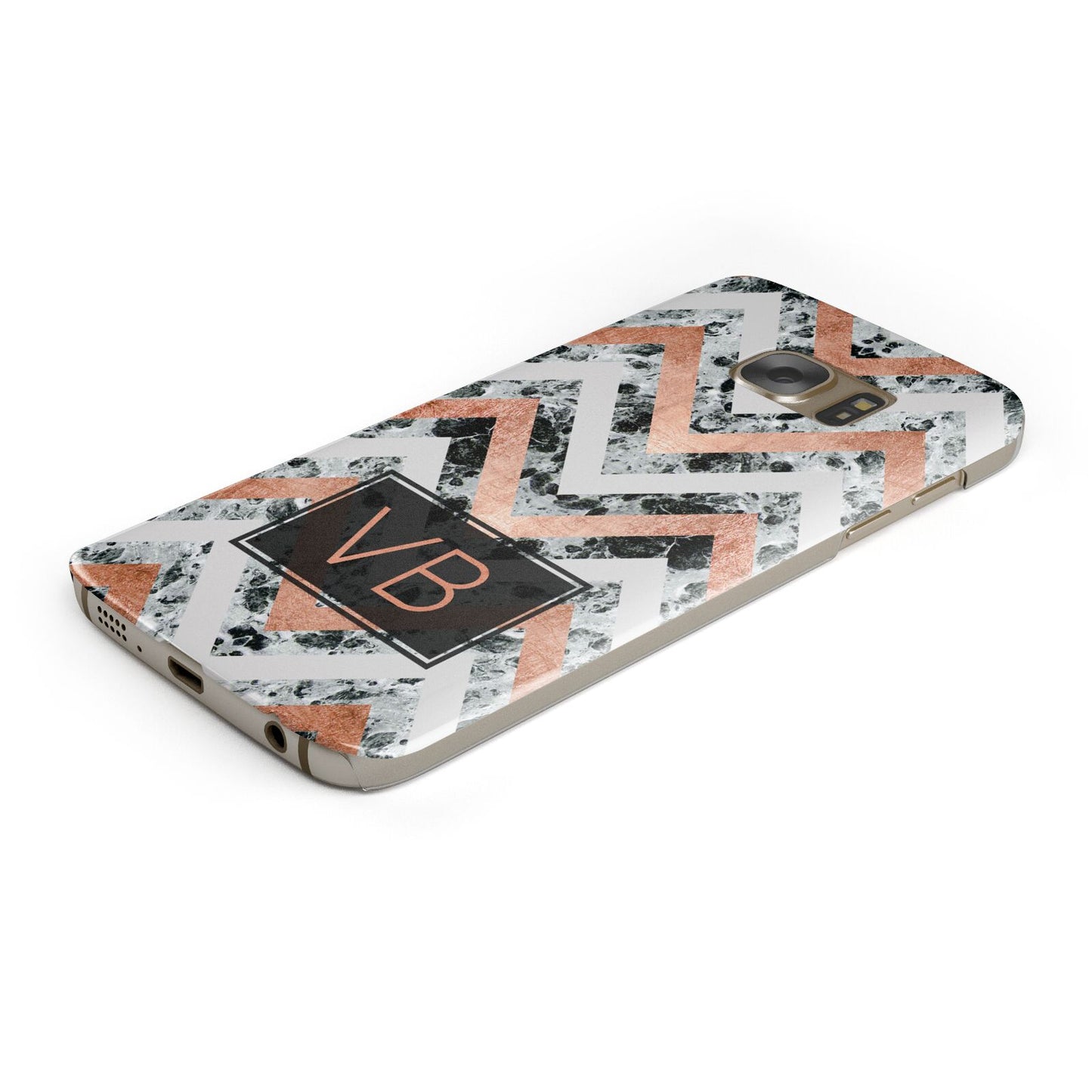 Personalised Chevron Marble Initials Protective Samsung Galaxy Case Angled Image