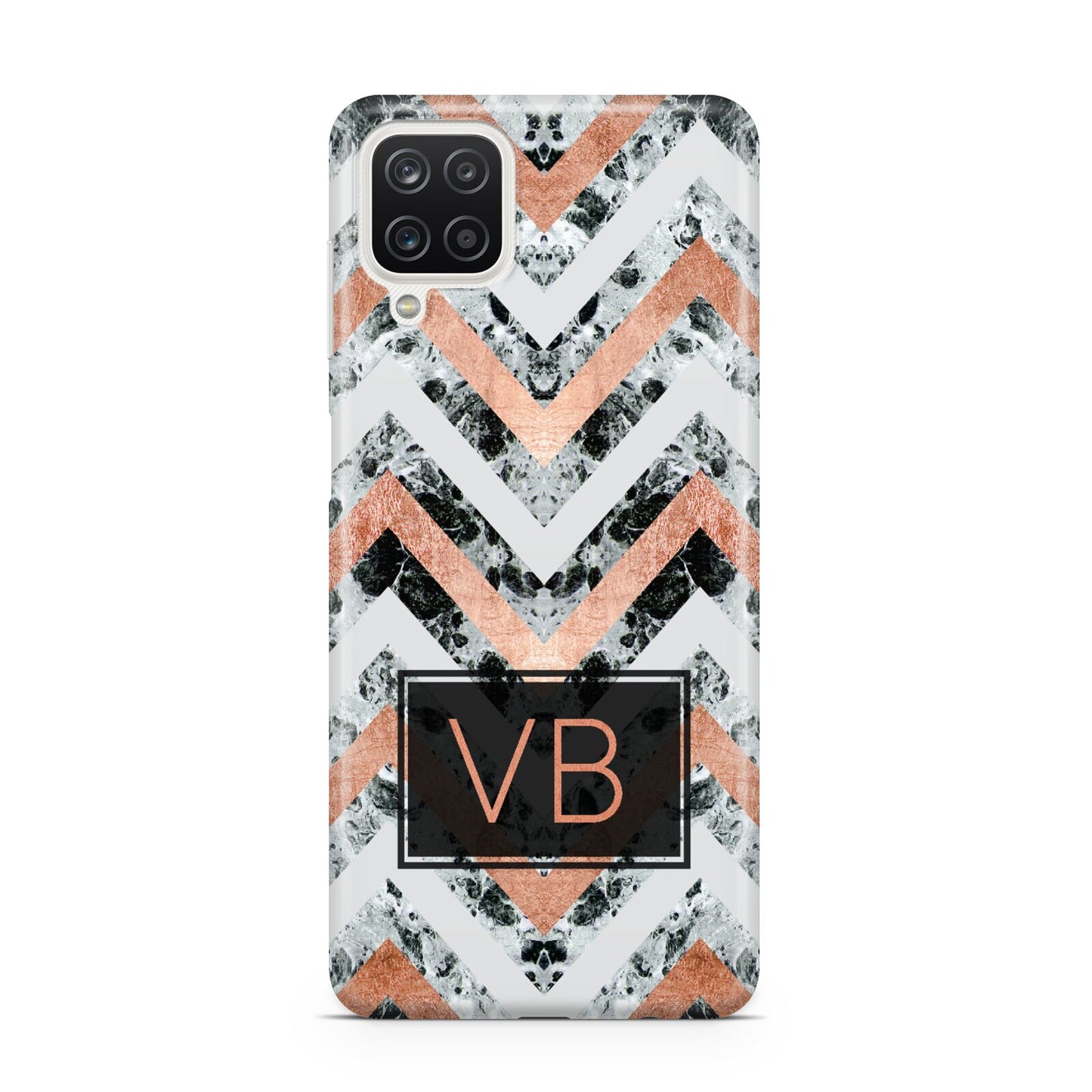 Personalised Chevron Marble Initials Samsung A12 Case