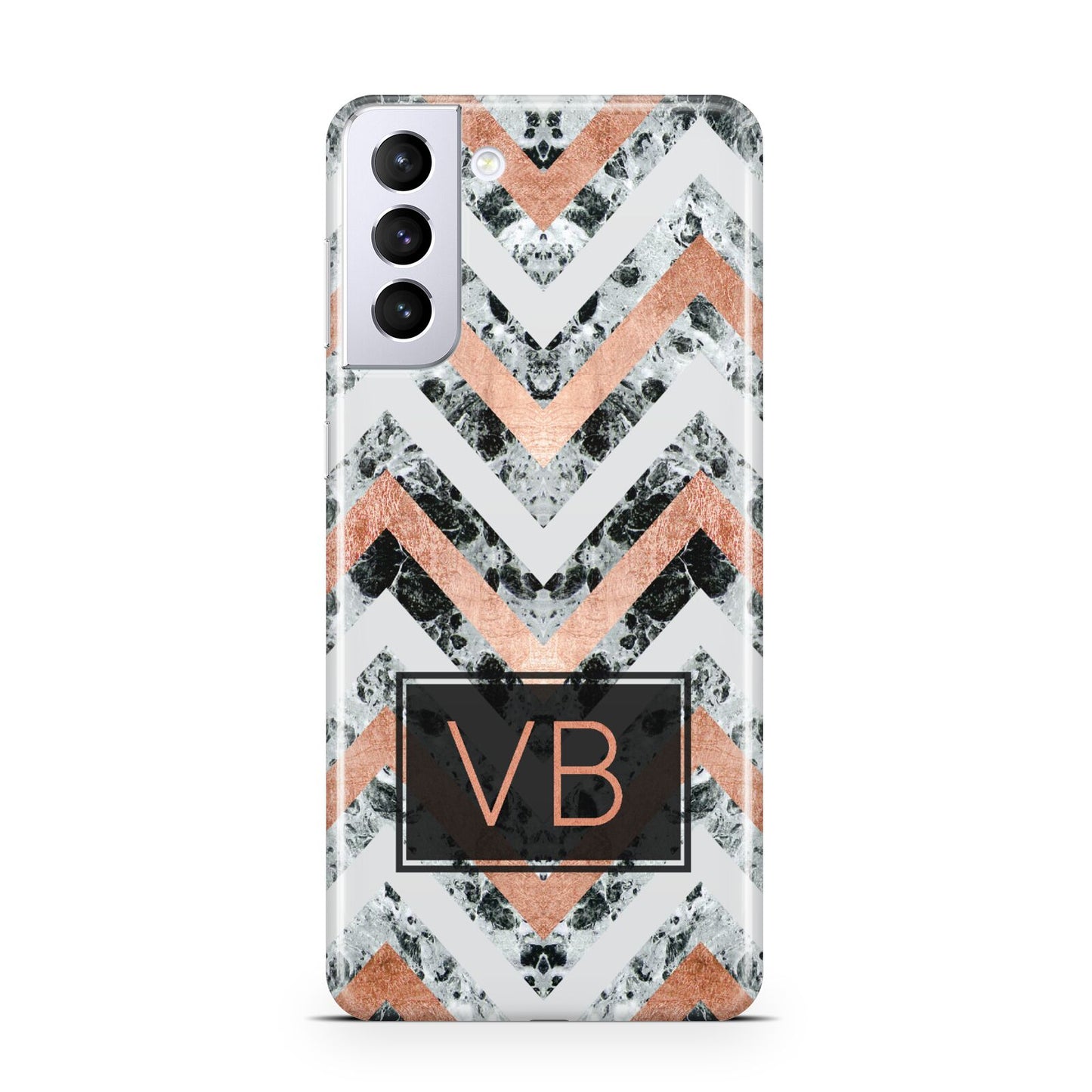 Personalised Chevron Marble Initials Samsung S21 Plus Case