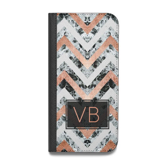 Personalised Chevron Marble Initials Vegan Leather Flip Samsung Case