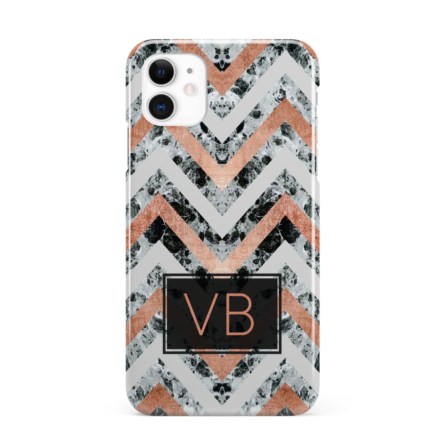 Personalised Chevron Marble Initials iPhone 11 3D Snap Case