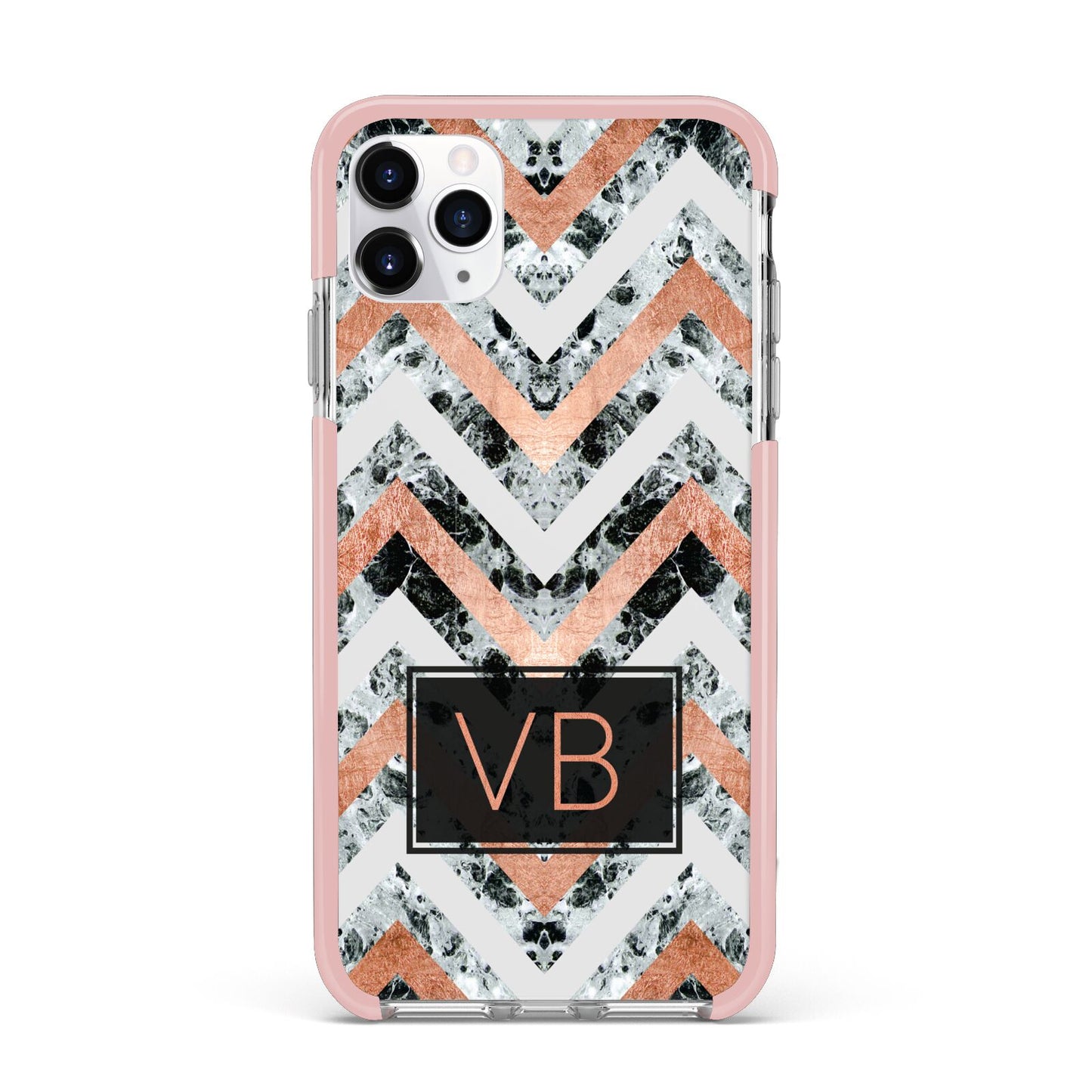 Personalised Chevron Marble Initials iPhone 11 Pro Max Impact Pink Edge Case