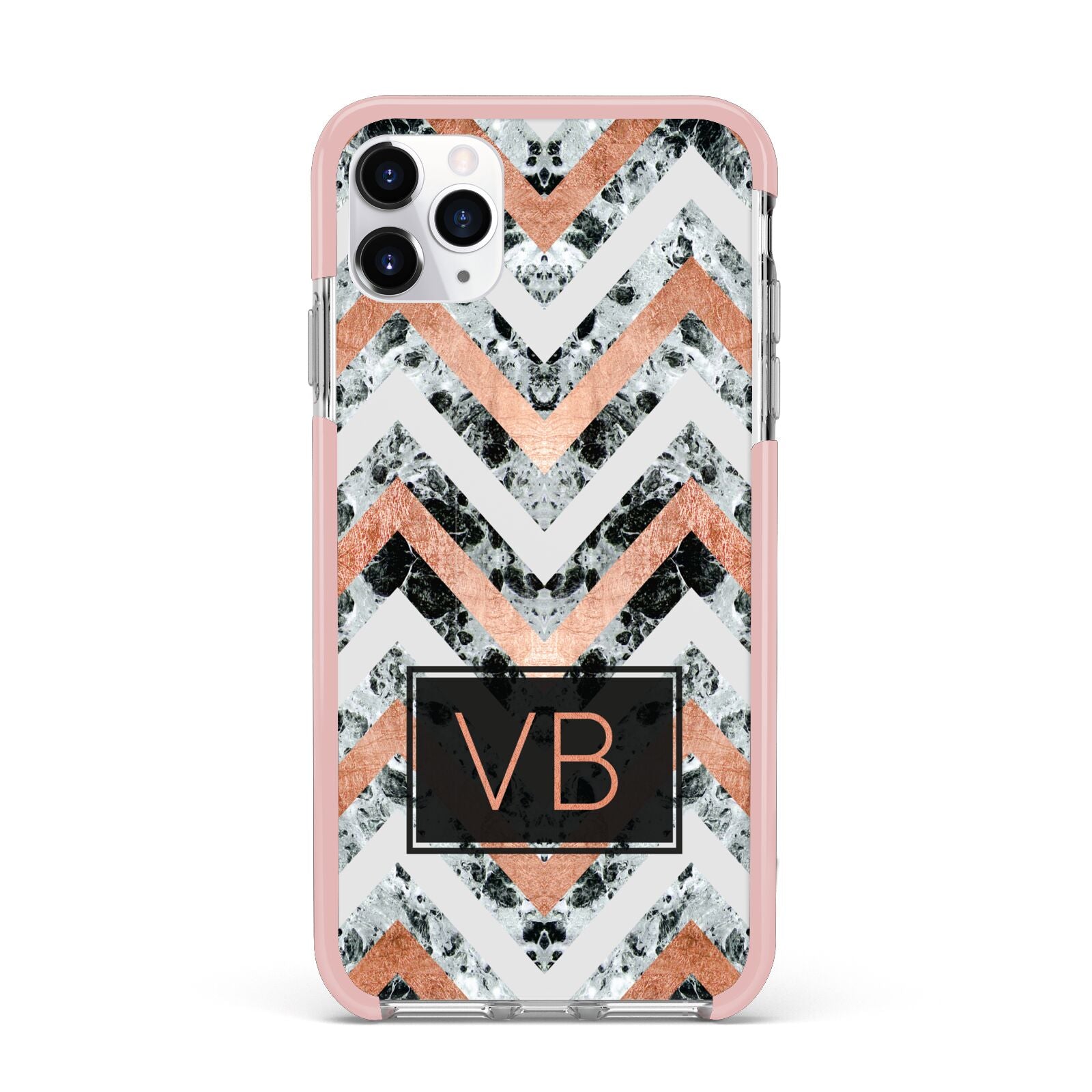 Personalised Chevron Marble Initials iPhone 11 Pro Max Impact Pink Edge Case