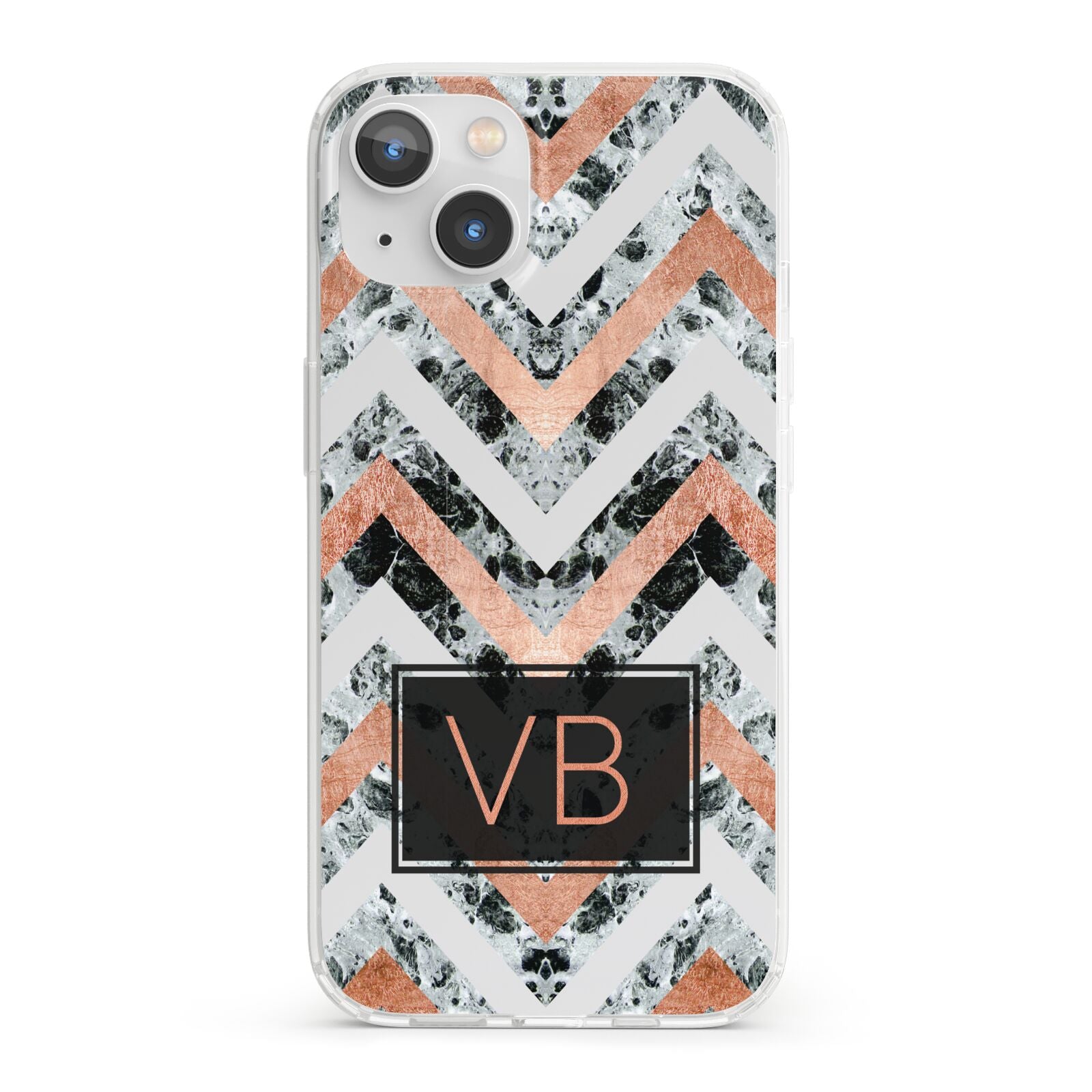 Personalised Chevron Marble Initials iPhone 13 Clear Bumper Case