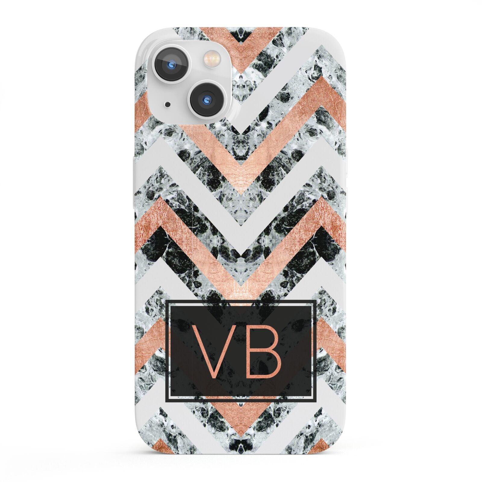 Personalised Chevron Marble Initials iPhone 13 Full Wrap 3D Snap Case