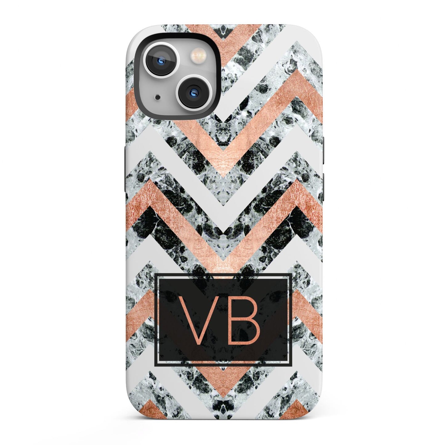 Personalised Chevron Marble Initials iPhone 13 Full Wrap 3D Tough Case