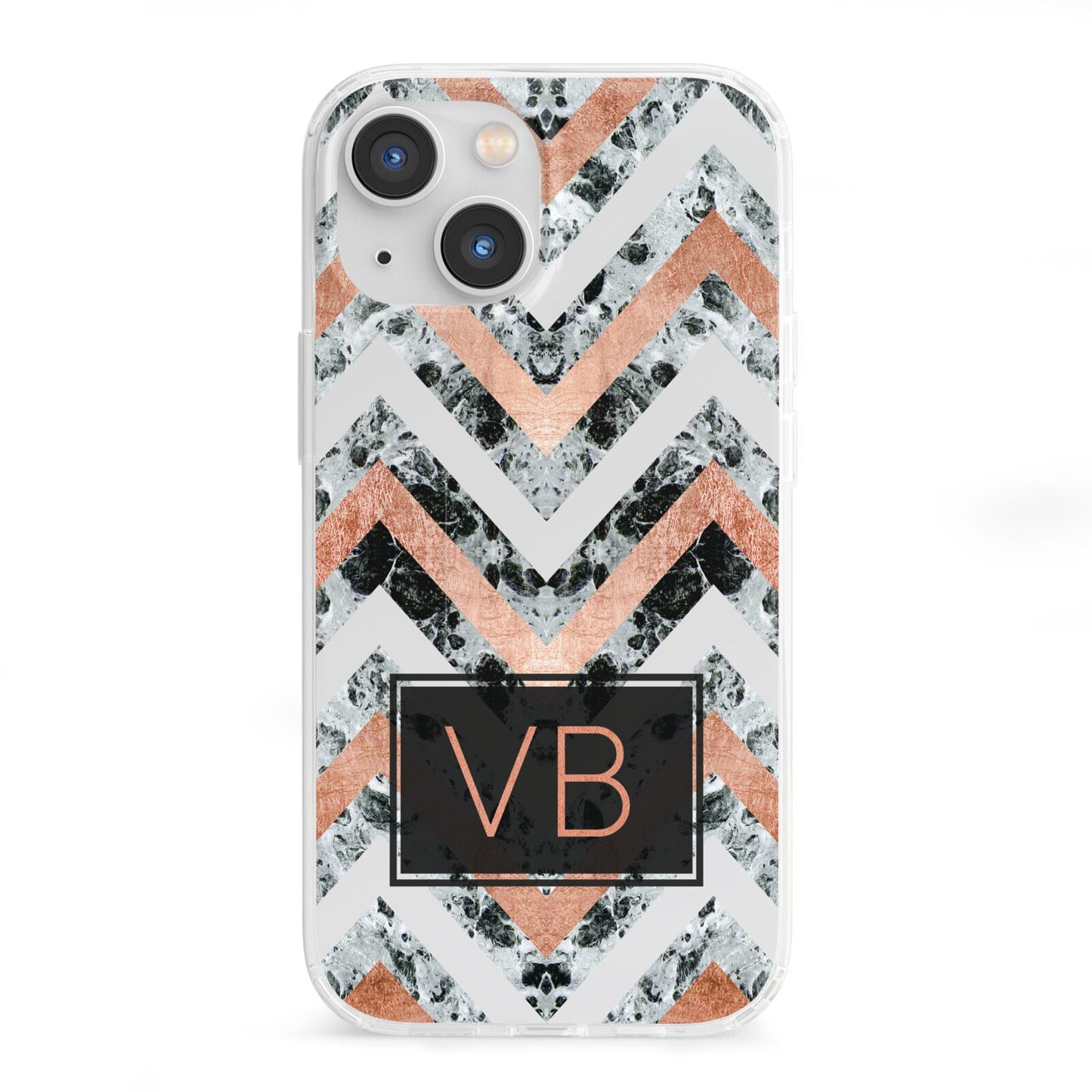 Personalised Chevron Marble Initials iPhone 13 Mini Clear Bumper Case