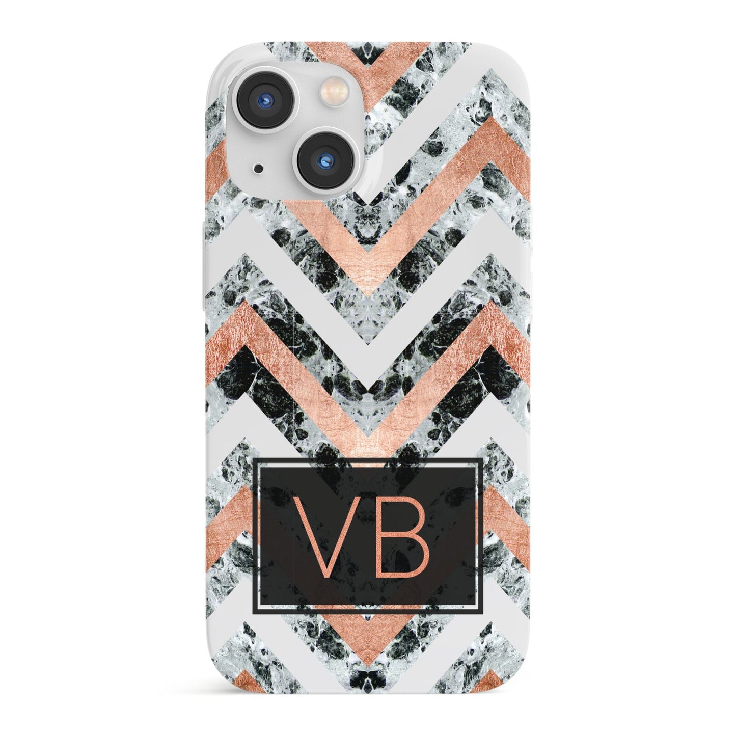 Personalised Chevron Marble Initials iPhone 13 Mini Full Wrap 3D Snap Case