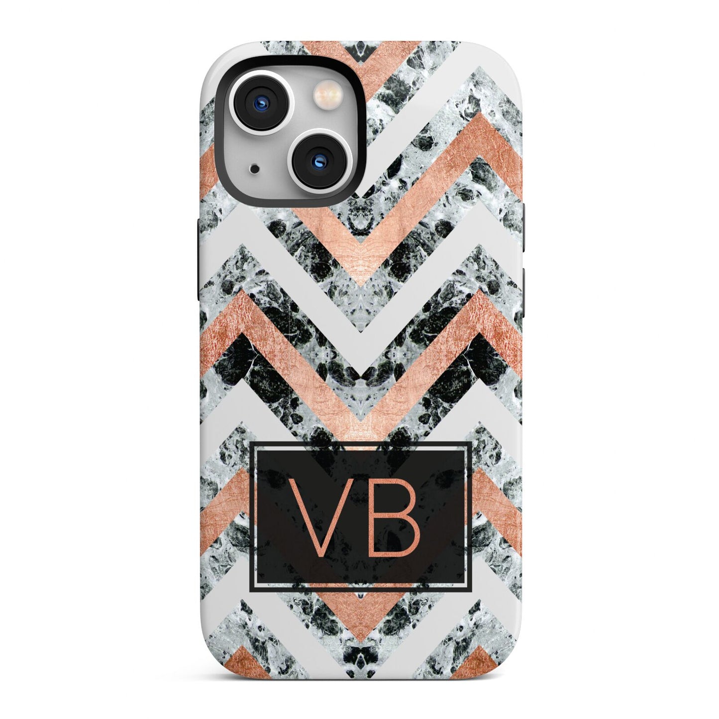 Personalised Chevron Marble Initials iPhone 13 Mini Full Wrap 3D Tough Case